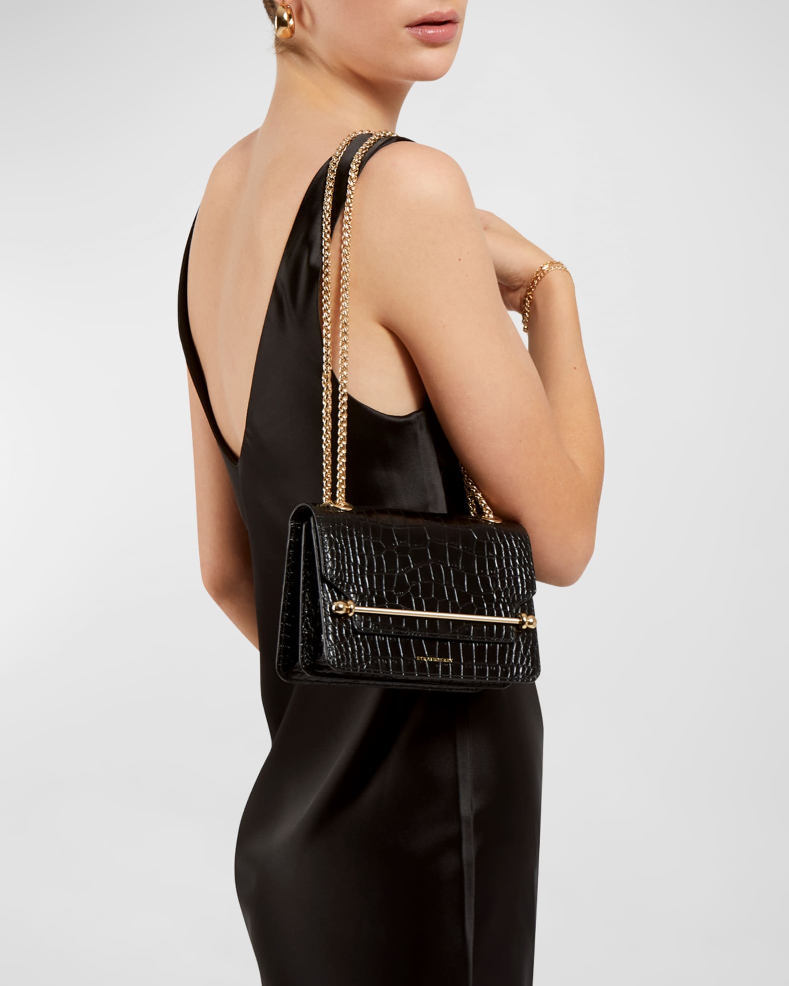 STRATHBERRY Mini Croc-Embossed Chain Crossbody Bag