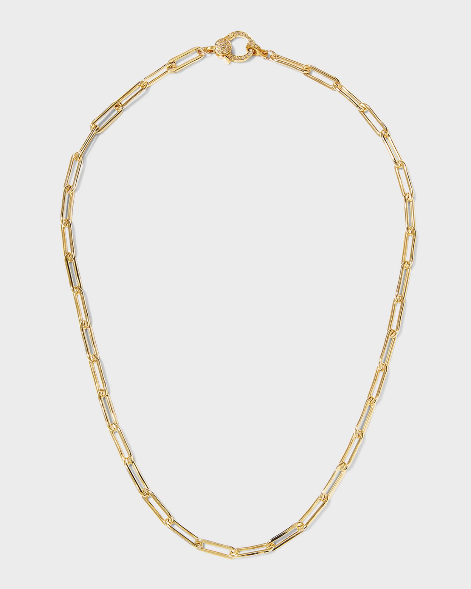 Yellow Gold Vermeil Paper Clip Necklace - With Engraved Yellow Gold Heart  Charm - 18 Inch