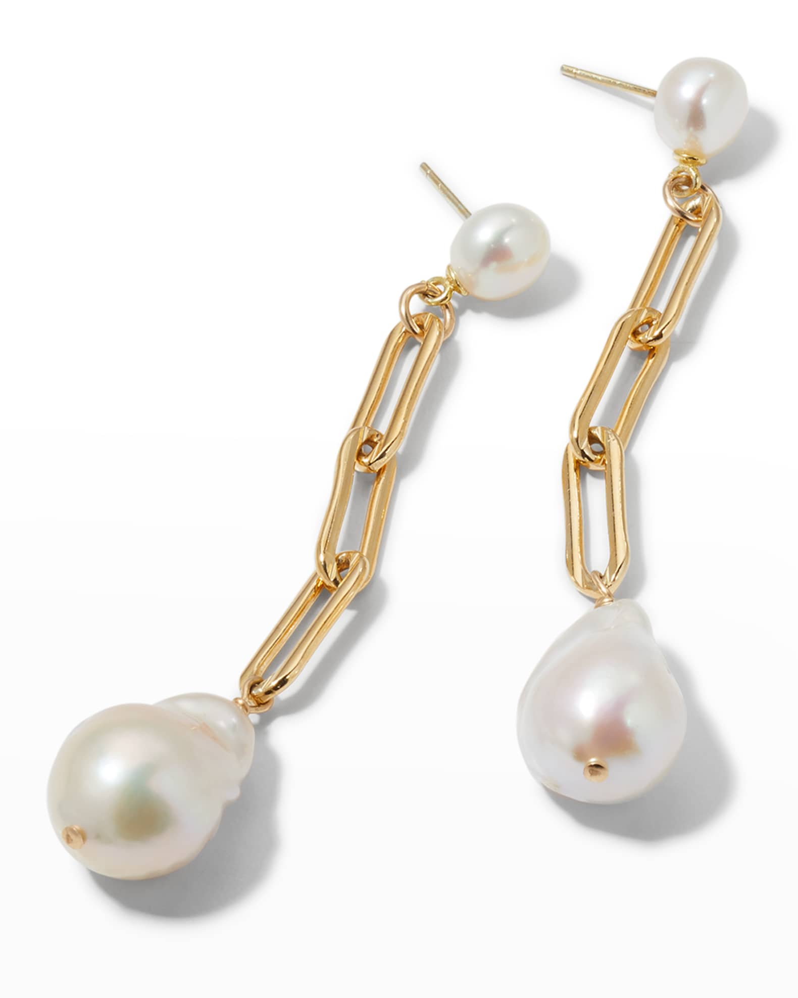 Margo Morrison Baroque Pearl Drop Earrings with Paperclip Chain ...