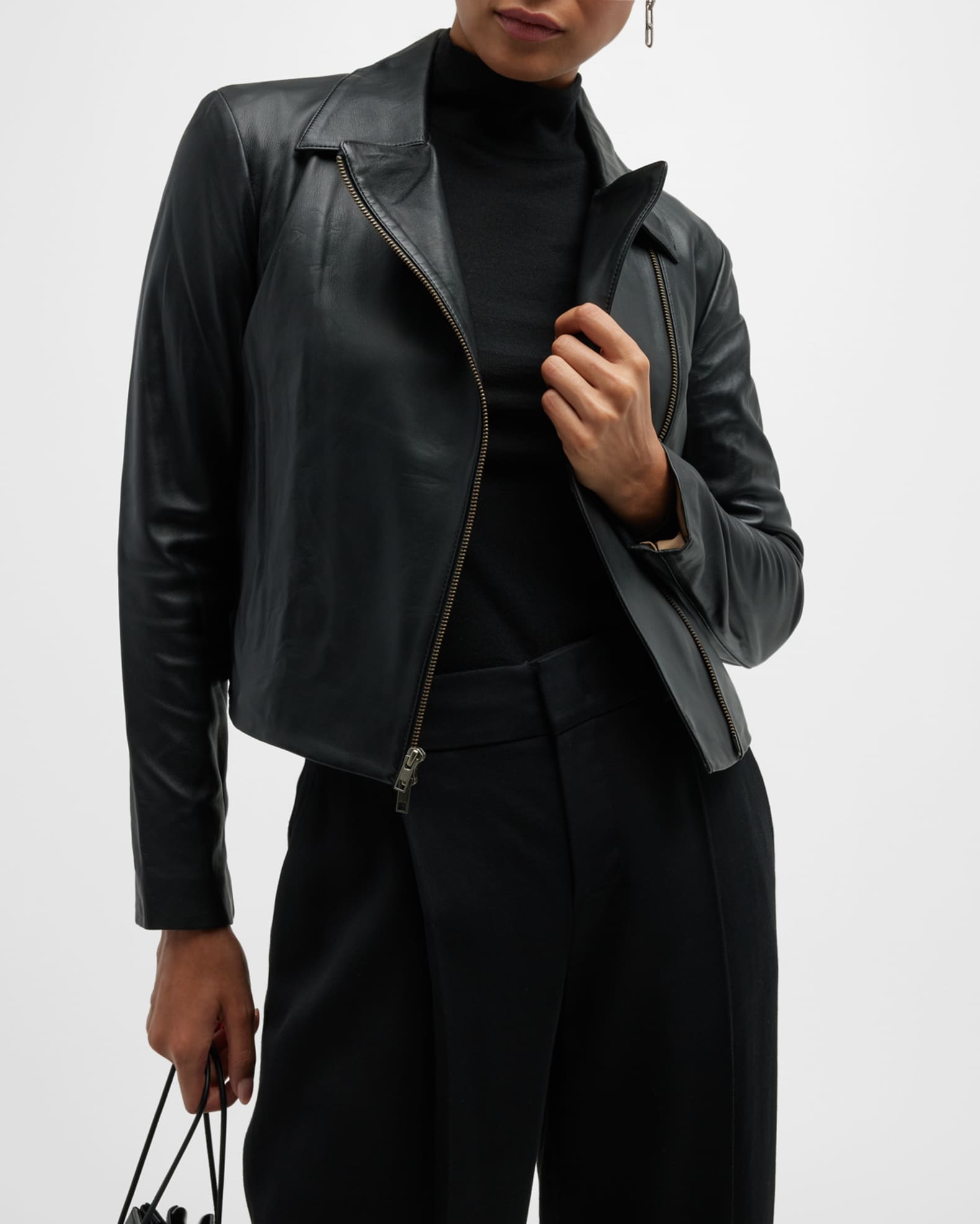 Vince Leather Zip Front Jacket Neiman Marcus