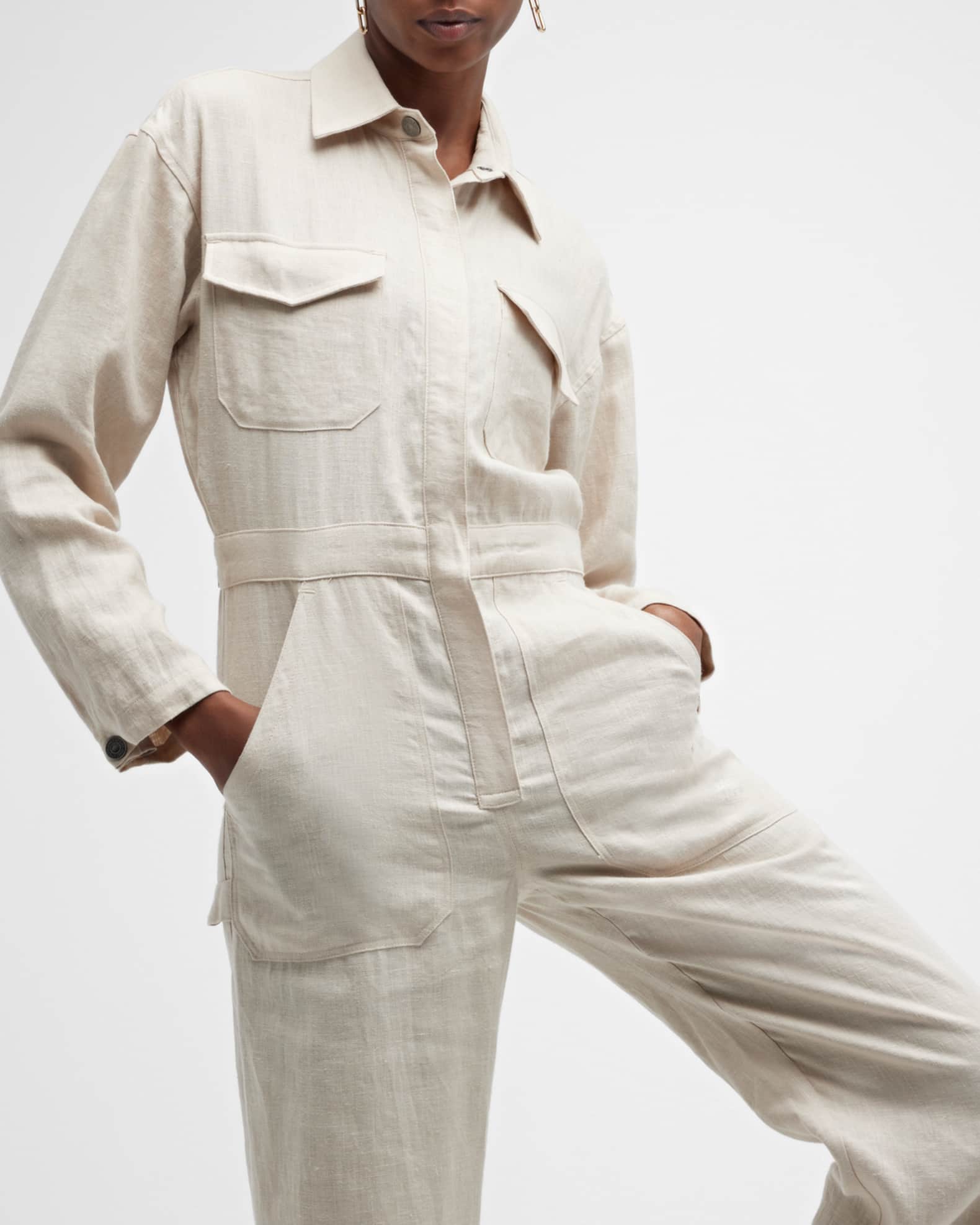 Rivet Utility Powerhouse Linen Utility Jumpsuit Neiman Marcus
