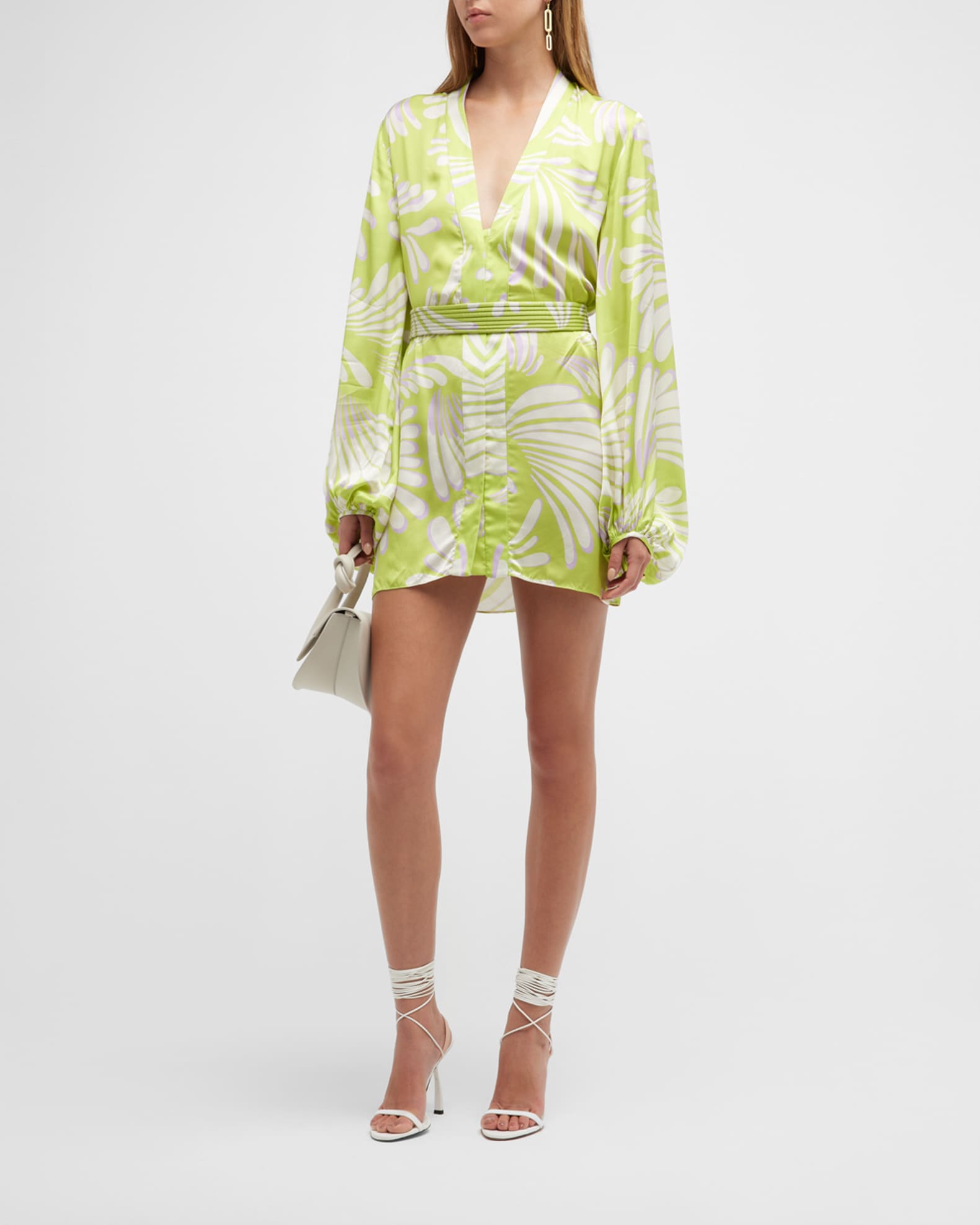 Alexis Karine Blouson-Sleeve Satin Mini Wrap Dress | Neiman Marcus