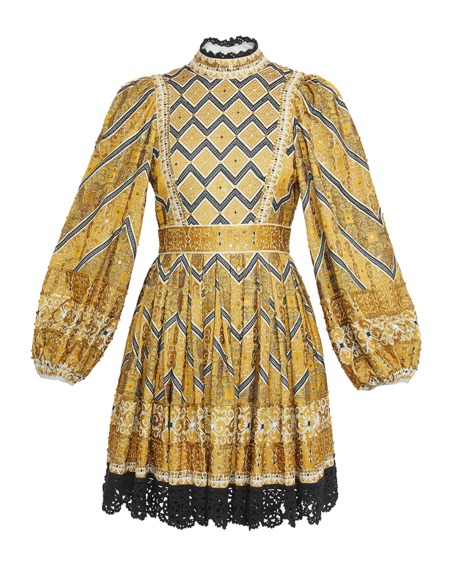 Ulla Johnson Zariah Lantern-Sleeve Jacquard Mini Dress | Neiman Marcus