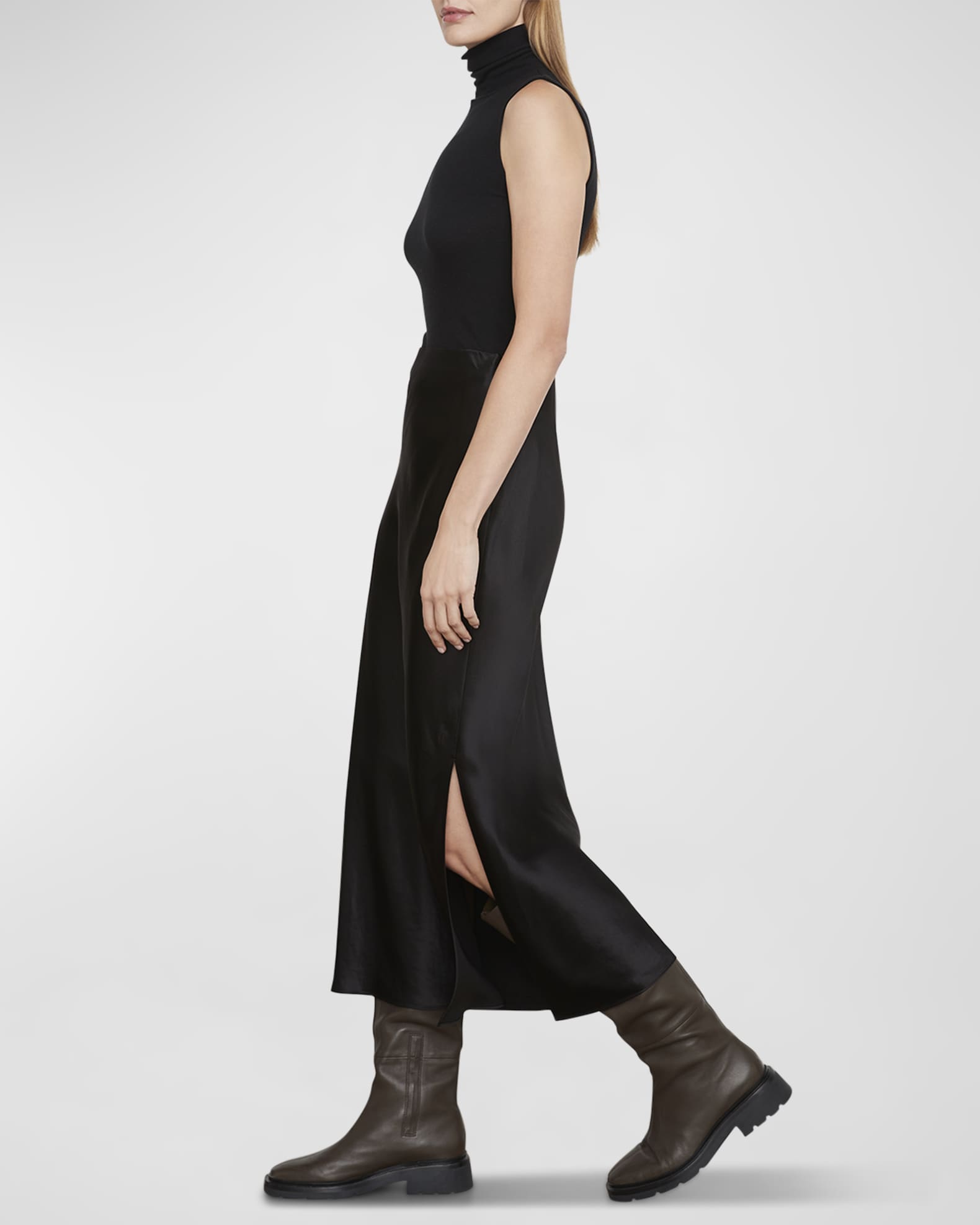 Side-Slit Satin Slip Skirt