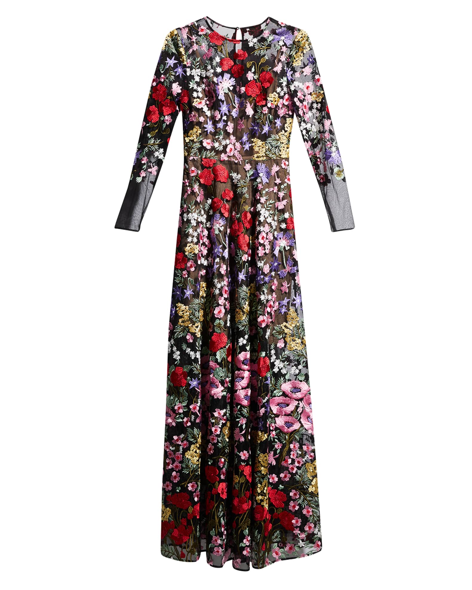 Ava Floral-Embroidered Bracelet-Sleeve Gown - Thumbnail 2