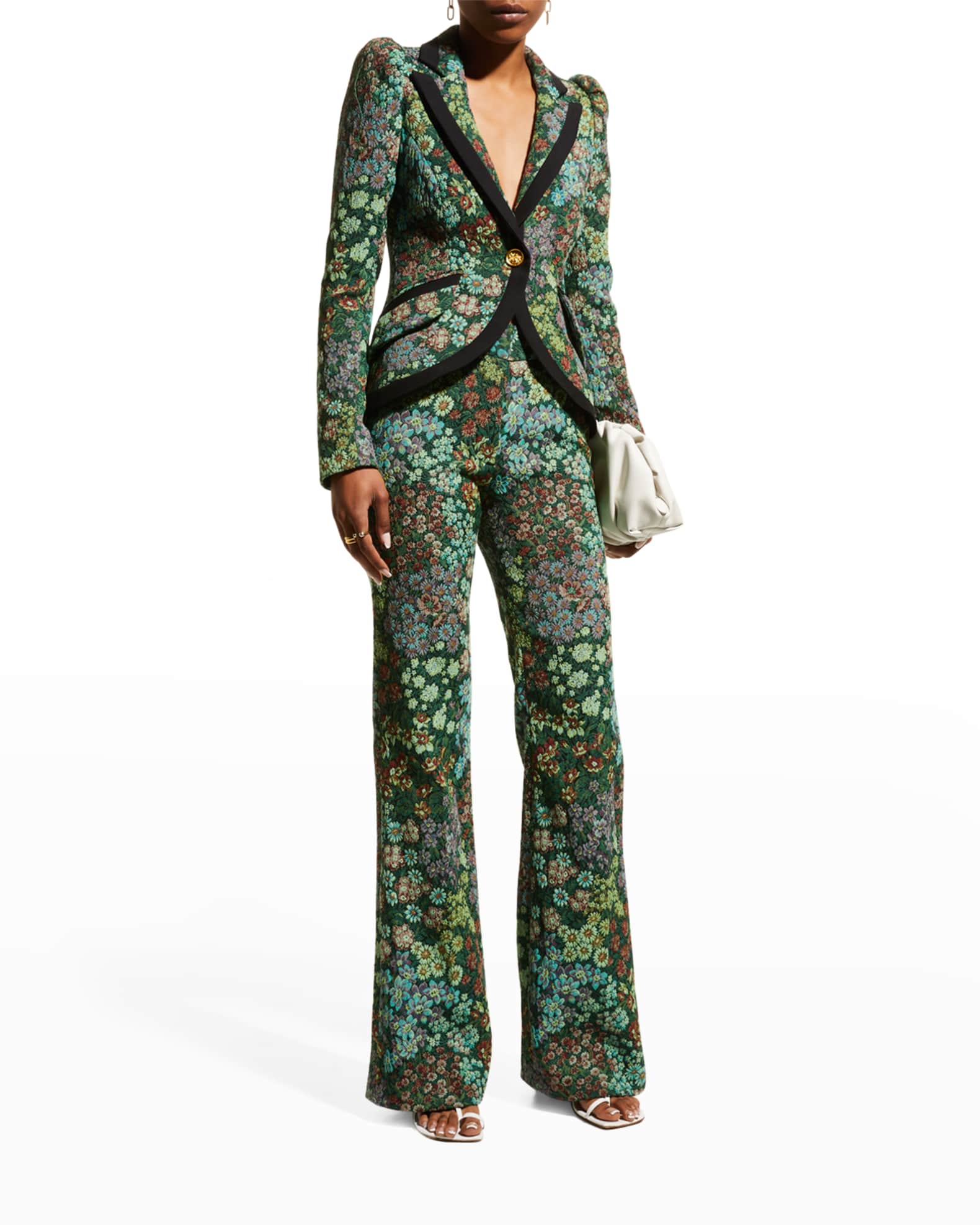 Smythe Floral Jacquard Wide-Leg Trousers | Neiman Marcus