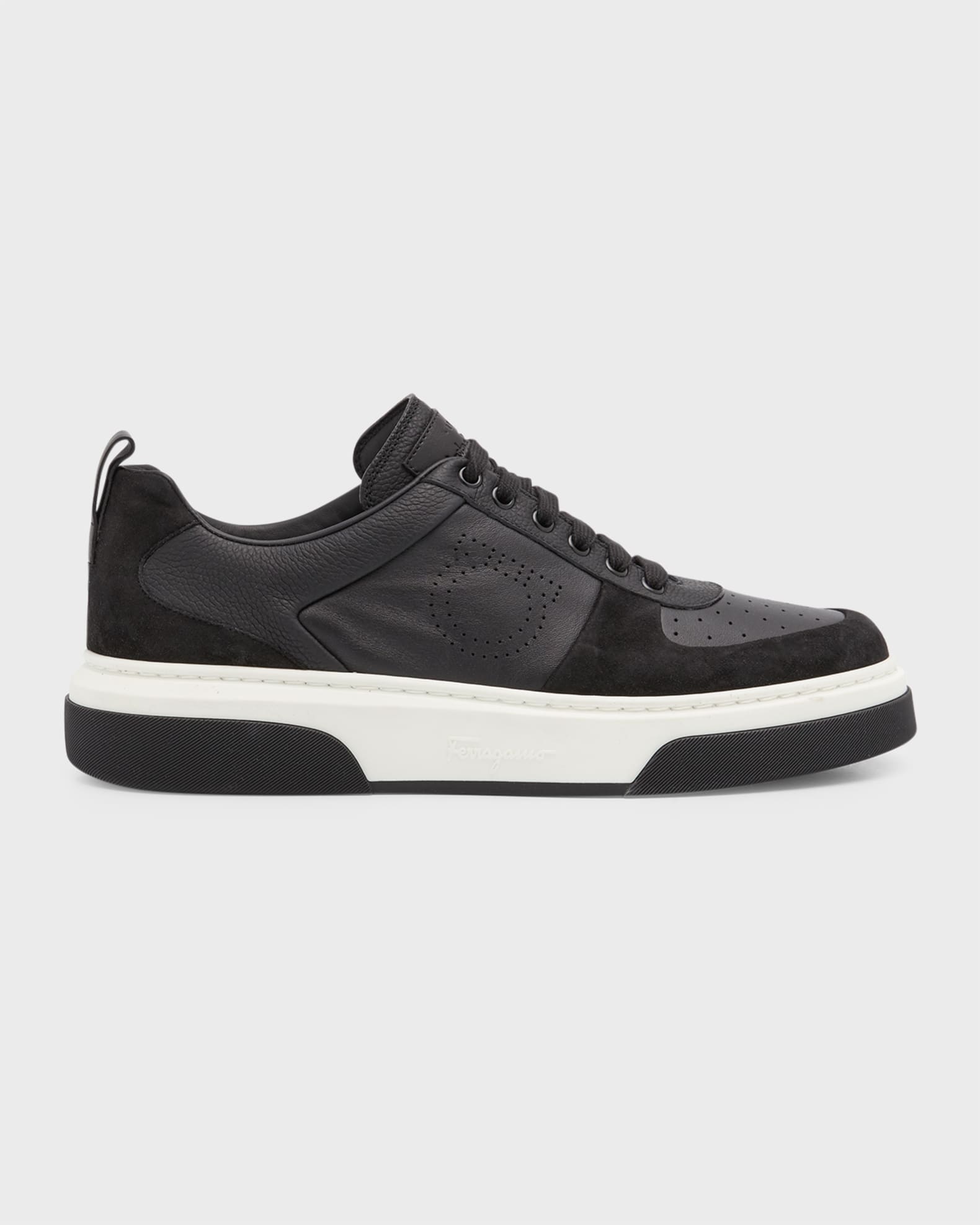 Ferragamo Men's Cassina Perforated Leather Low-Top Sneakers | Neiman Marcus
