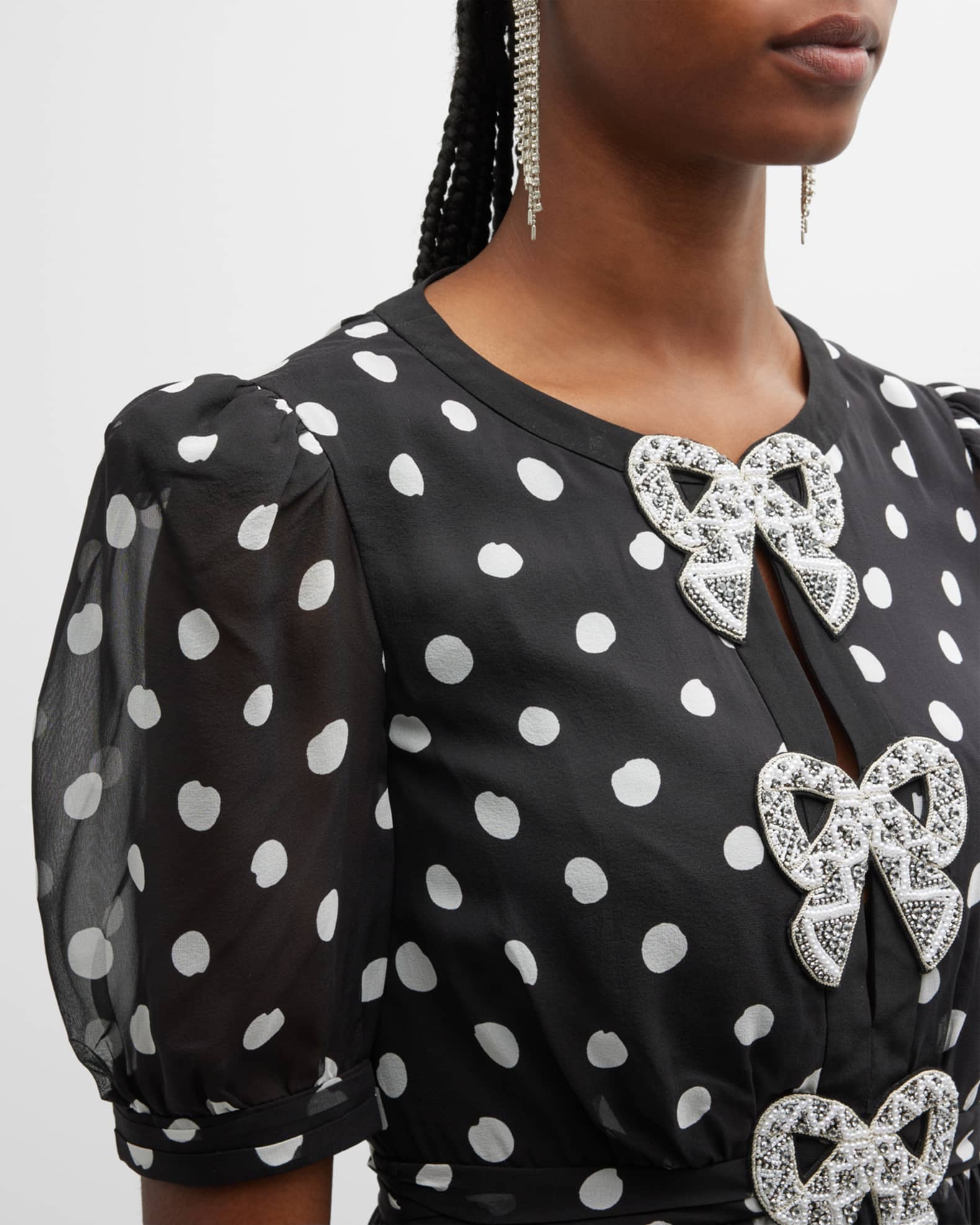 Saloni Jamie Short Polka-Dot Silk Bow Dress | Neiman Marcus