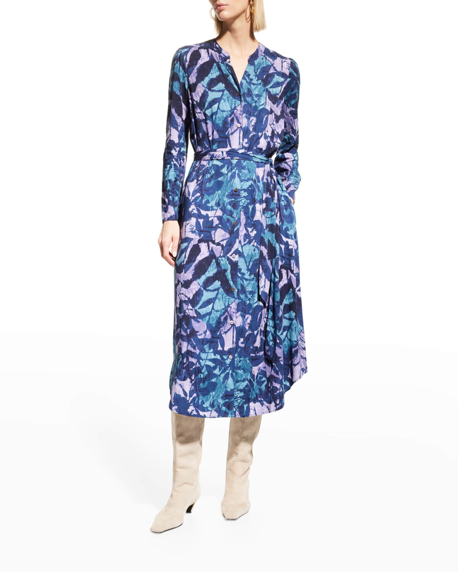 NIC+ZOE Indigo Vines Botanical-Print Shirtdress | Neiman Marcus