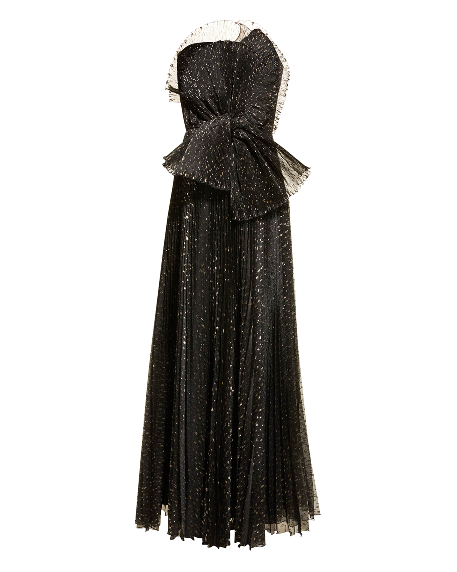 Alberta Ferretti Spiral Bow Metallic Plisse Strapless Bustier Gown ...