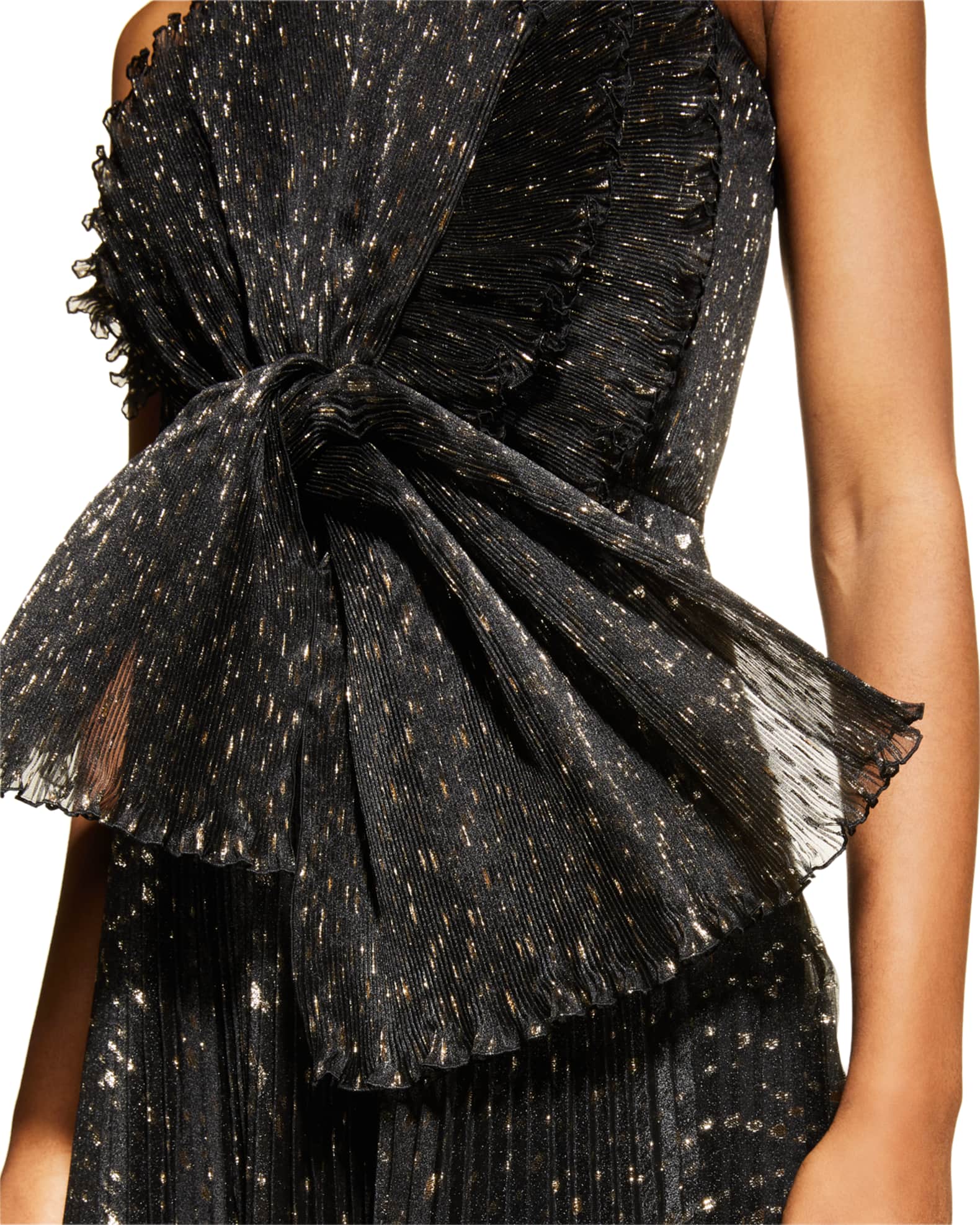 Alberta Ferretti Spiral Bow Metallic Plisse Strapless Bustier Gown ...