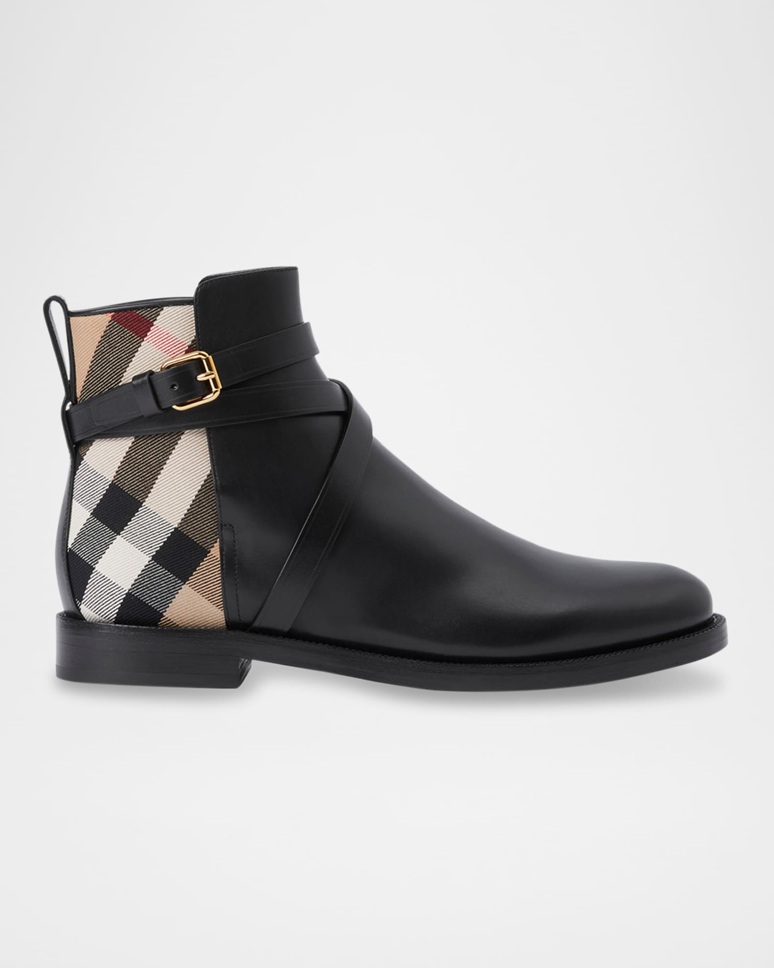 Burberry house check and leather ankle boots discount