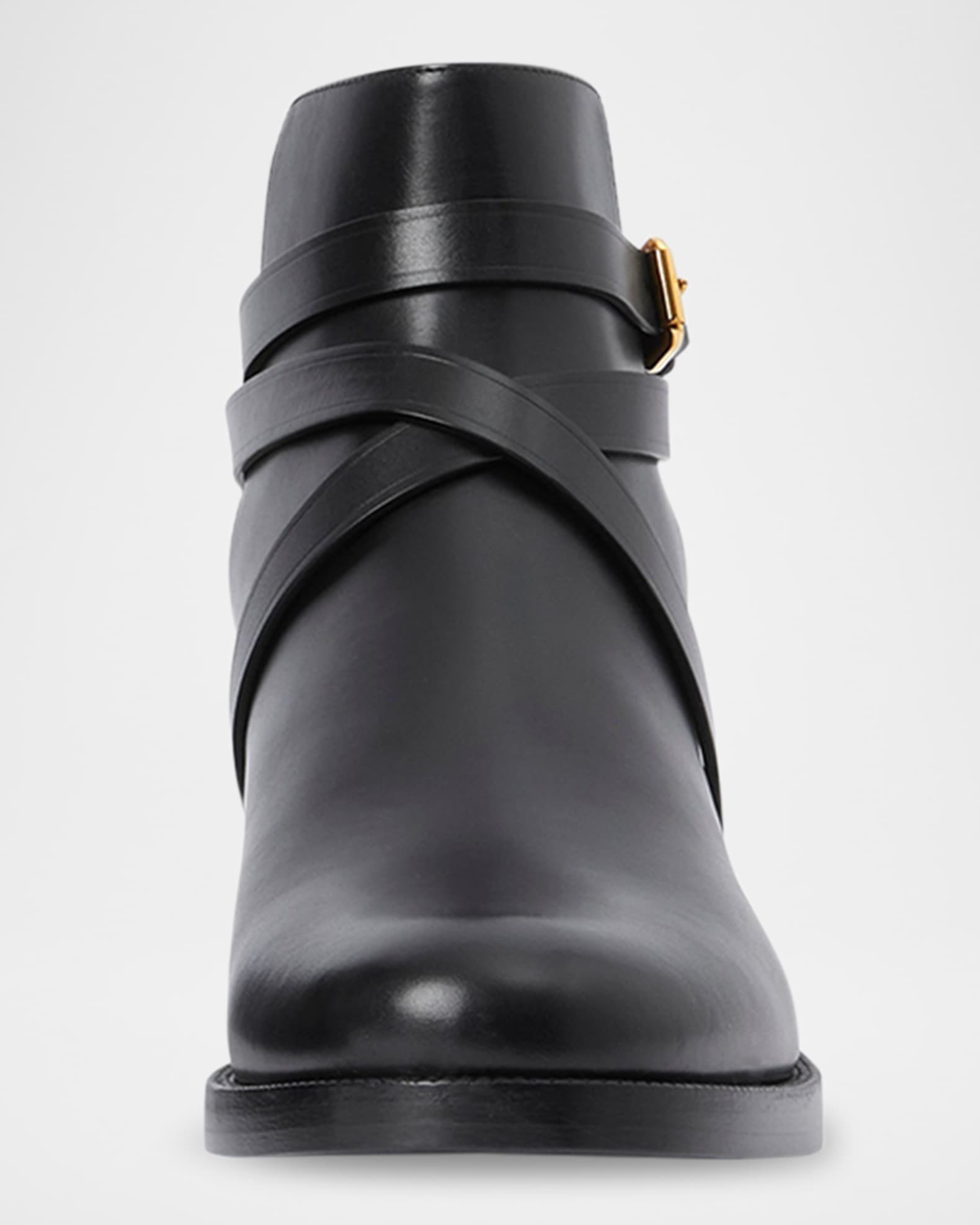 Strap detail quilted leather ankle boots clearance