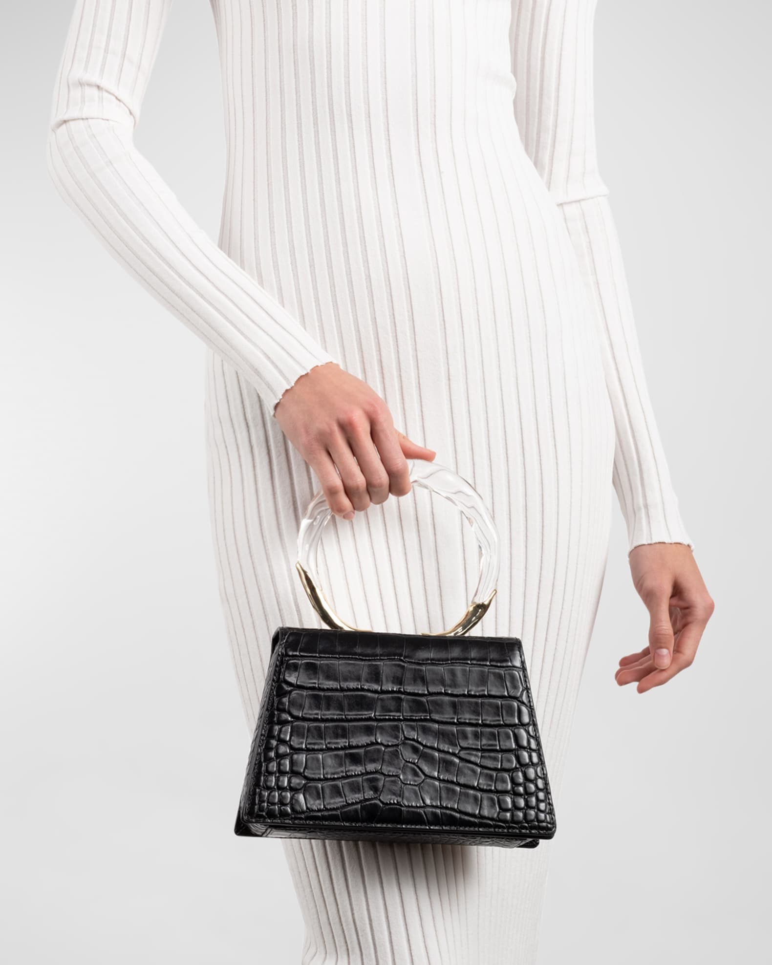 Lucite Quad Croc-Embossed Top-Handle Bag 1