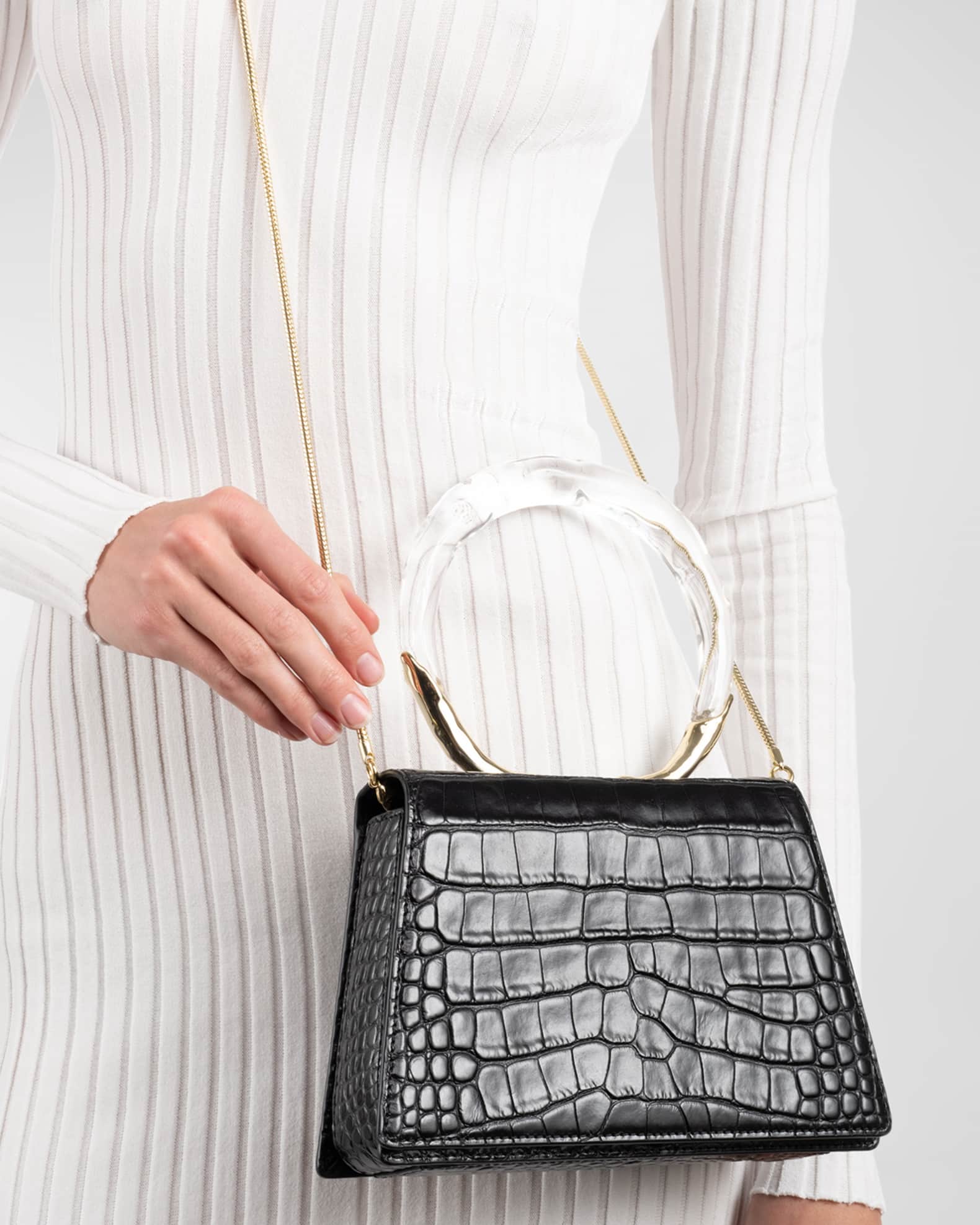 Lucite Quad Croc Embossed Top Handle Bag