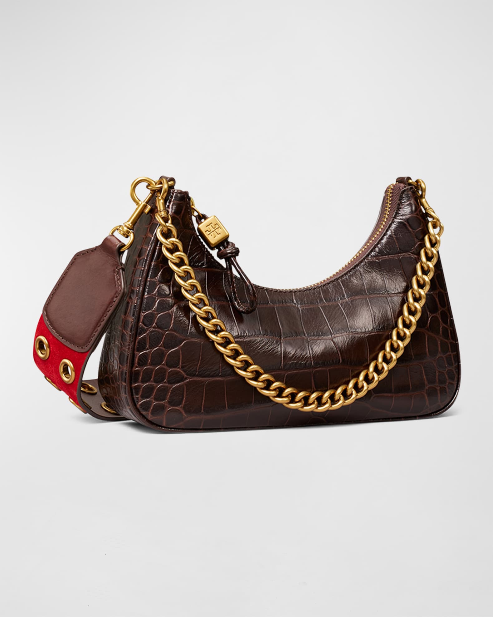 Tory Burch Mercer Small Croc Embossed Shoulder Bag Neiman Marcus