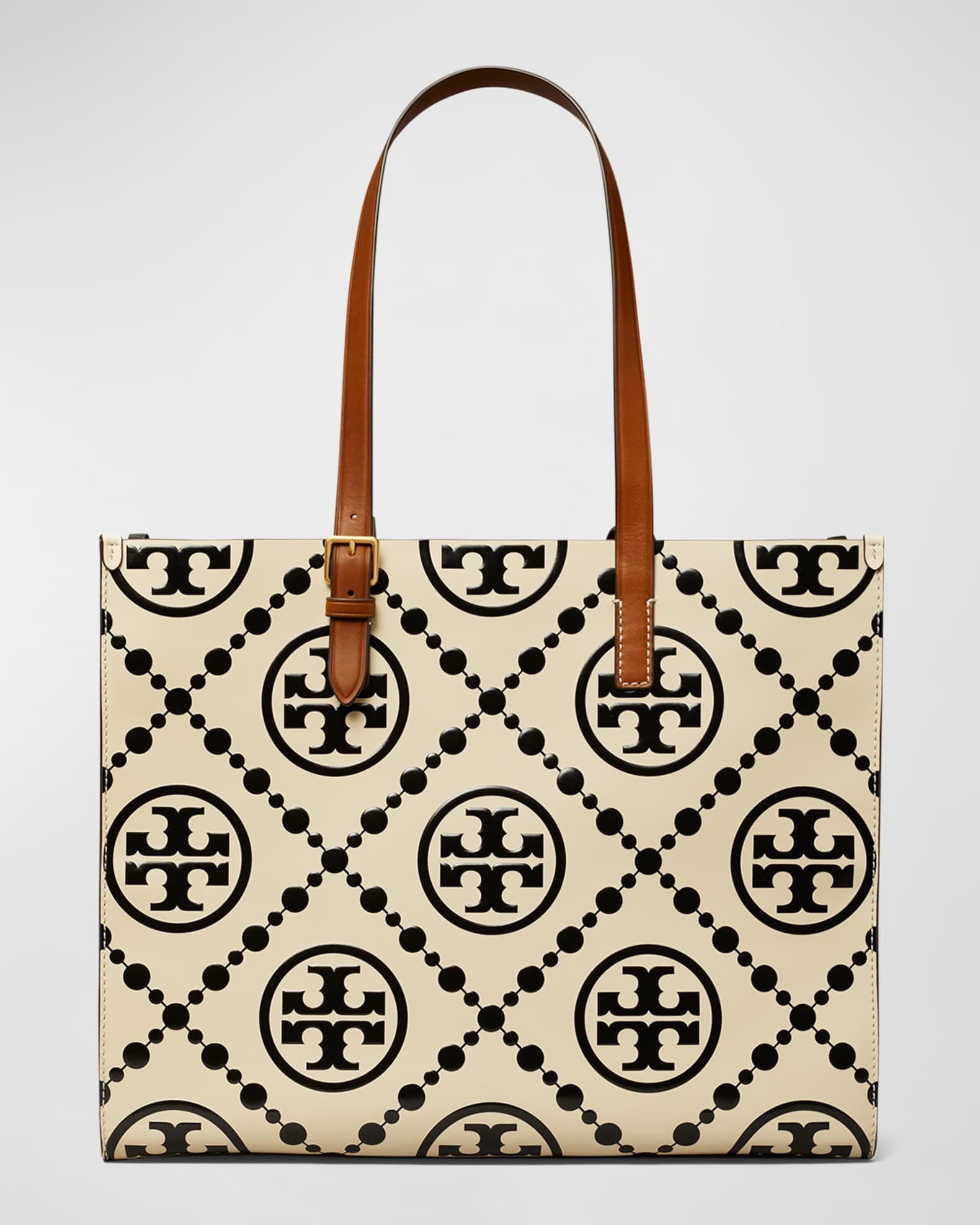 Tory Burch T Monogram Contrast Embossed Small Tote Black Cream New