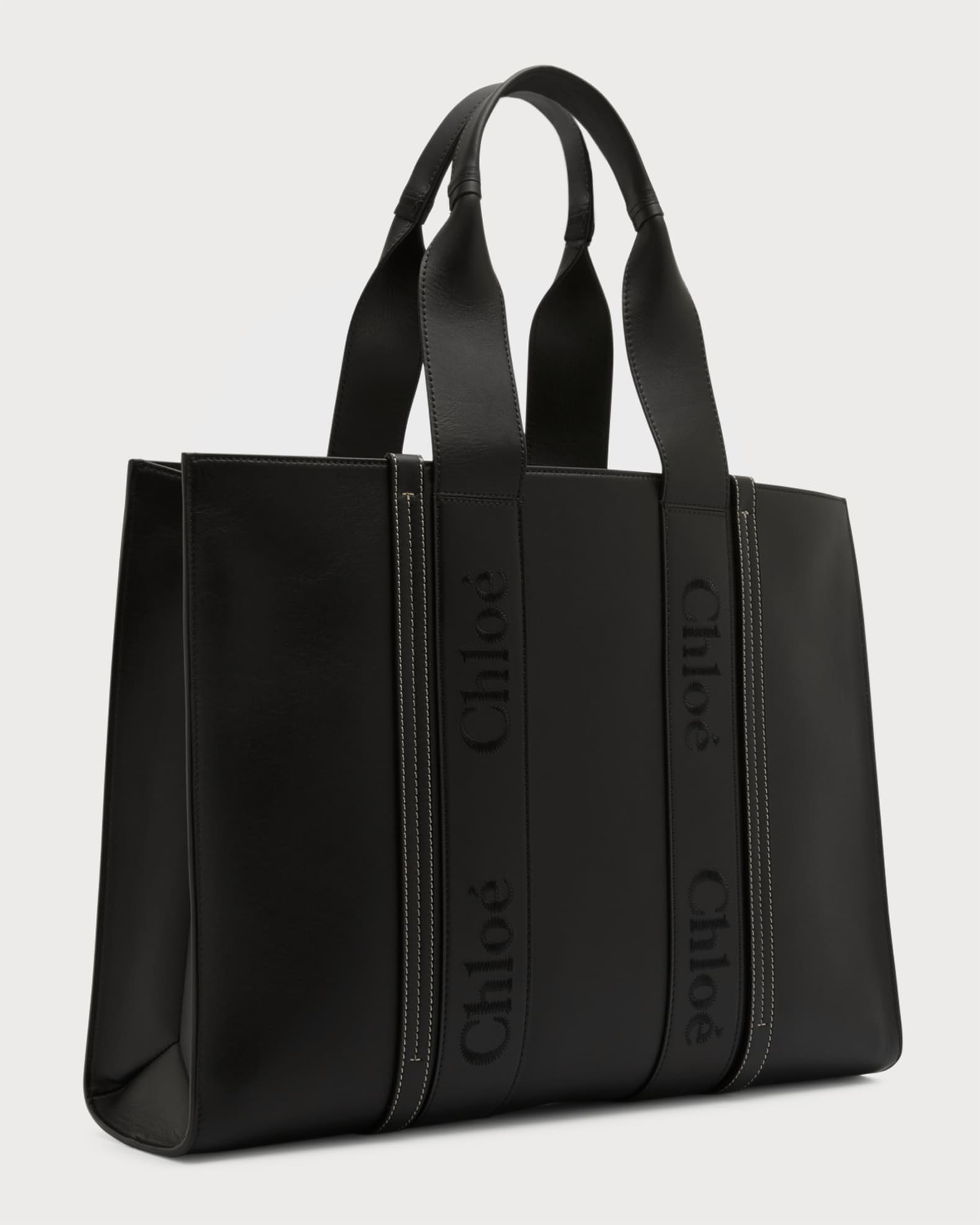 Chloe Woody Large Logo Leather Tote Bag | Neiman Marcus
