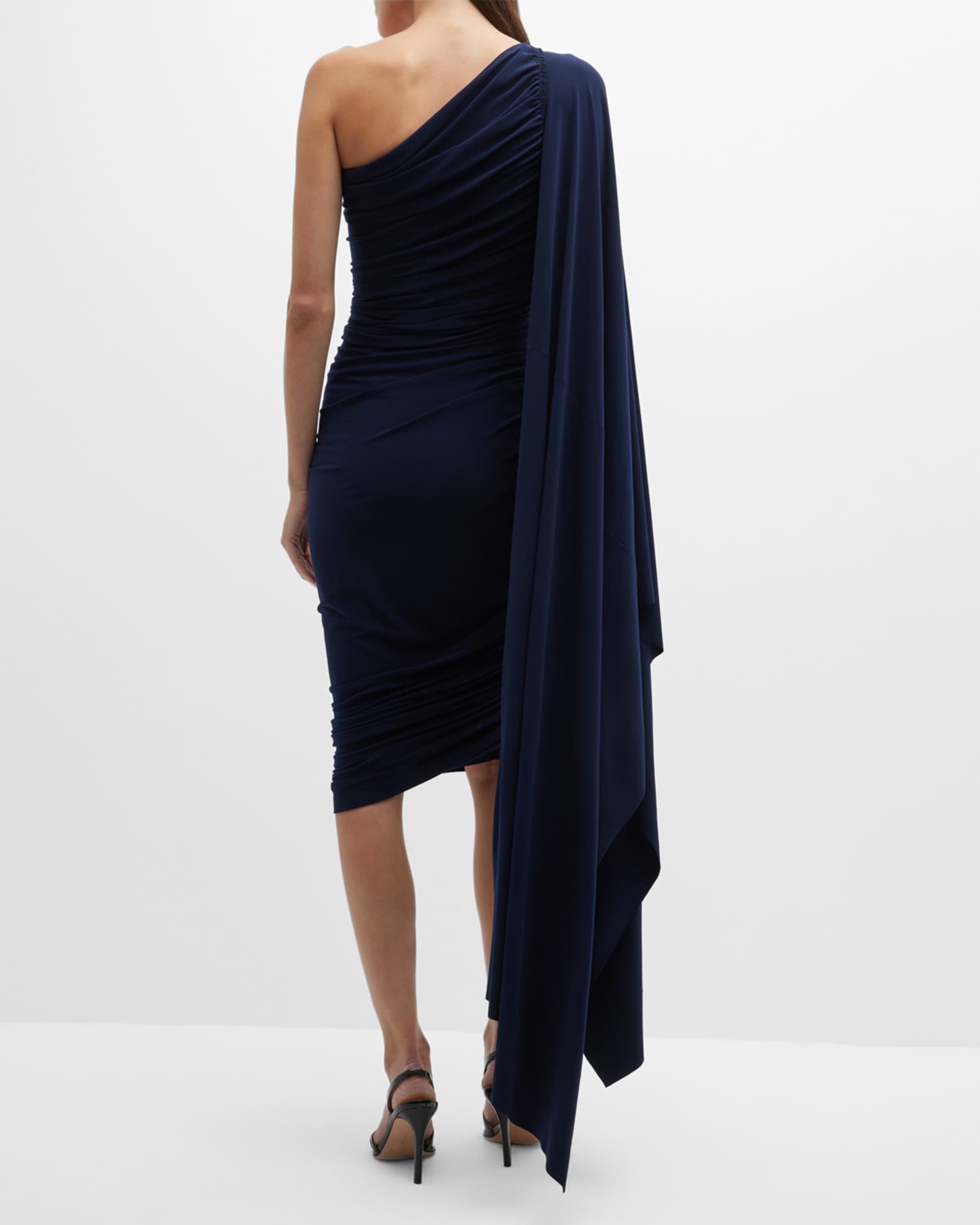 Norma Kamali Diana Cape-Sleeve Asymmetric Mini Dress | Neiman Marcus