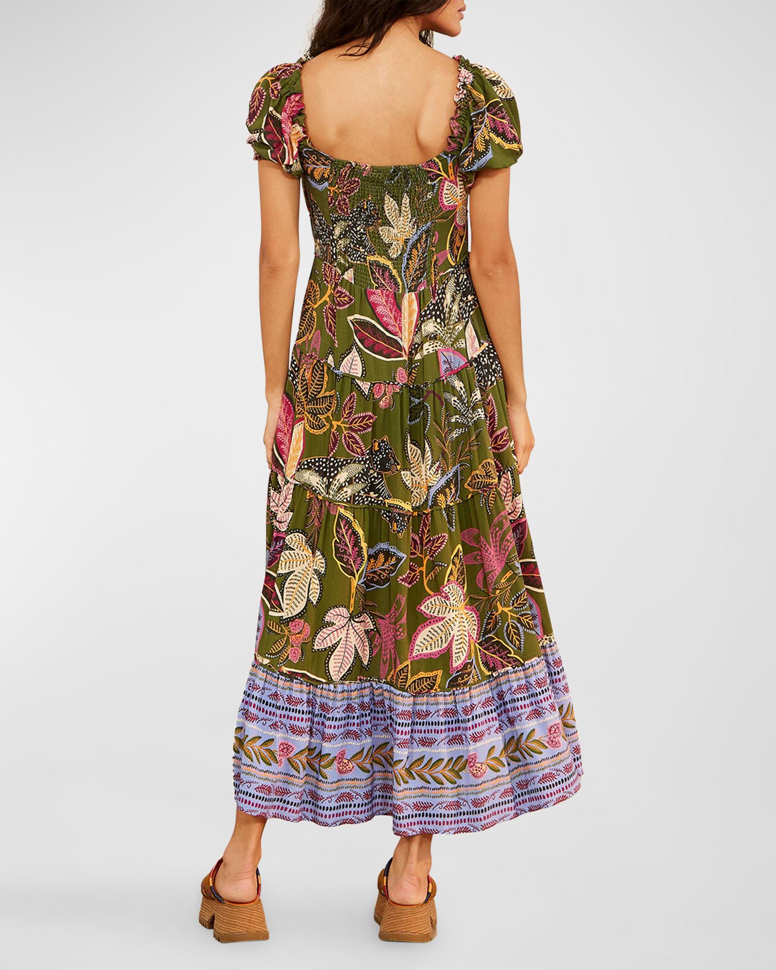 Farm Rio Wild Jungle Floral Puff Sleeve Maxi Dress | Neiman Marcus