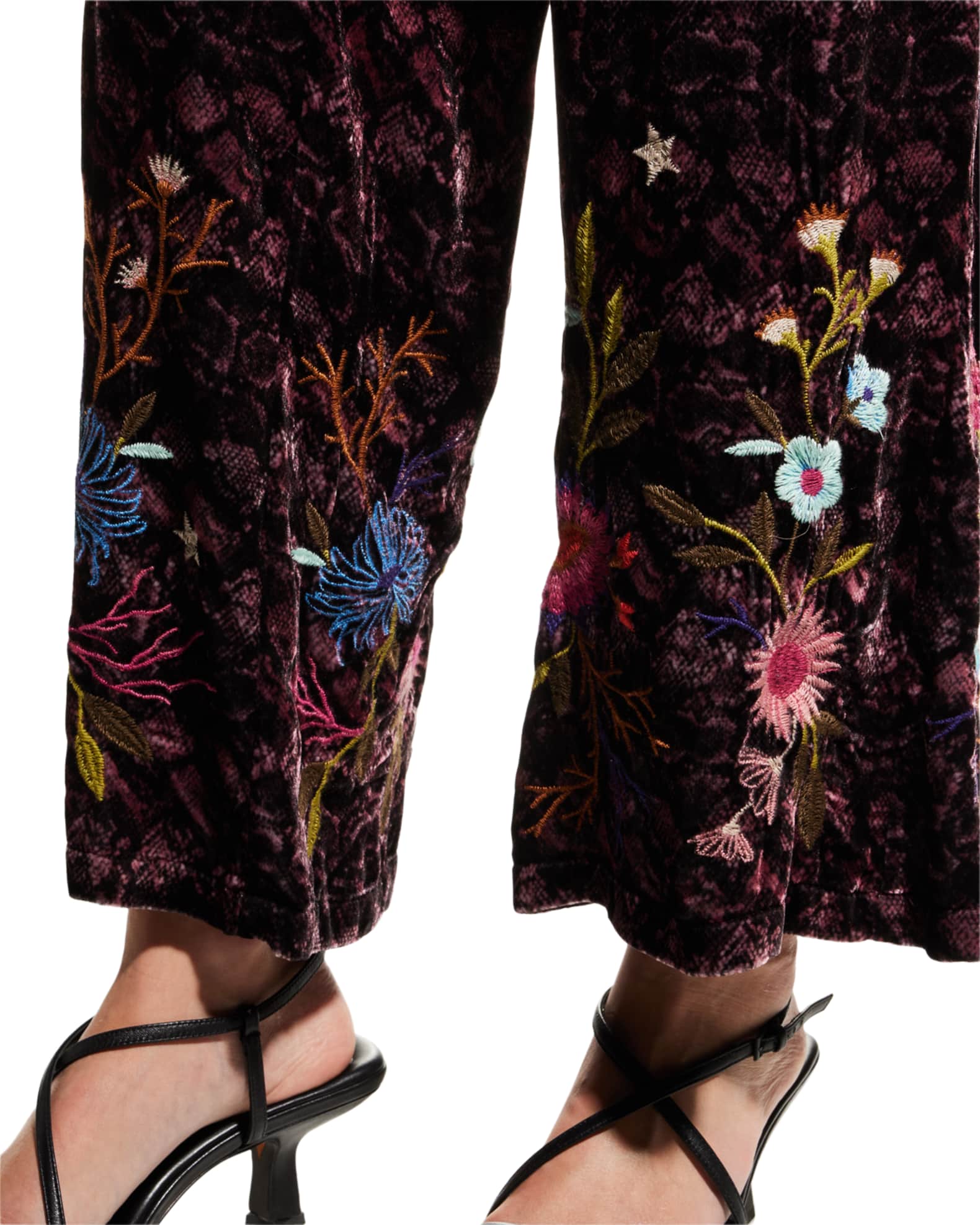 Johnny Was Ulla FloralEmbroidered Velvet Pants Neiman Marcus