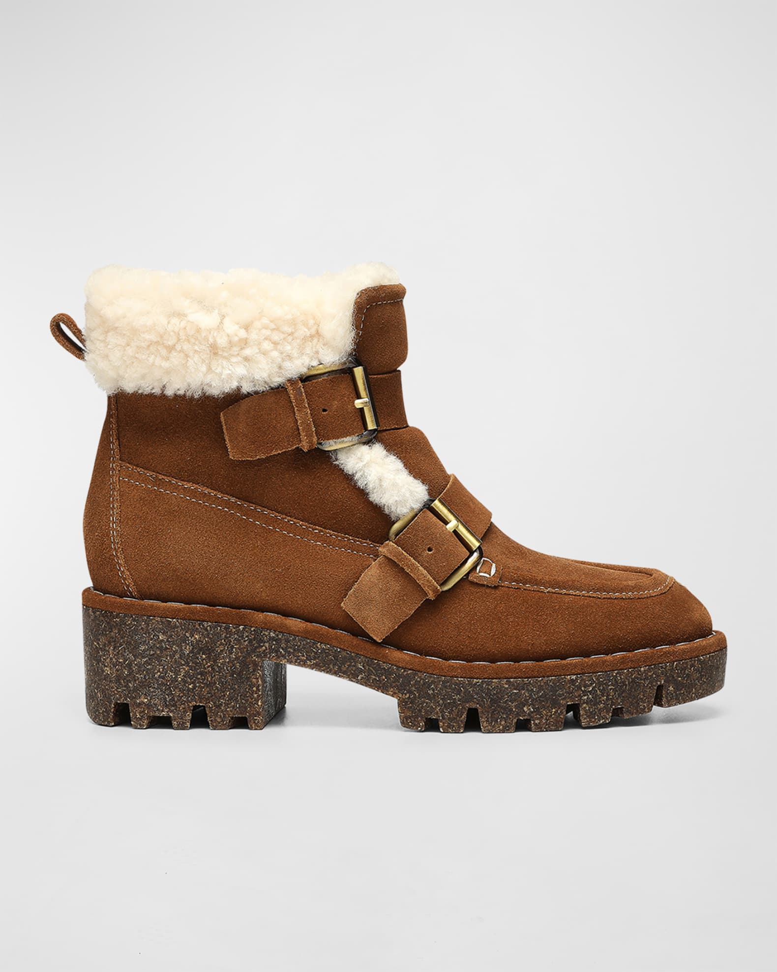 Donald J Pliner Elix Suede Shearling Double-Monk Booties | Neiman Marcus