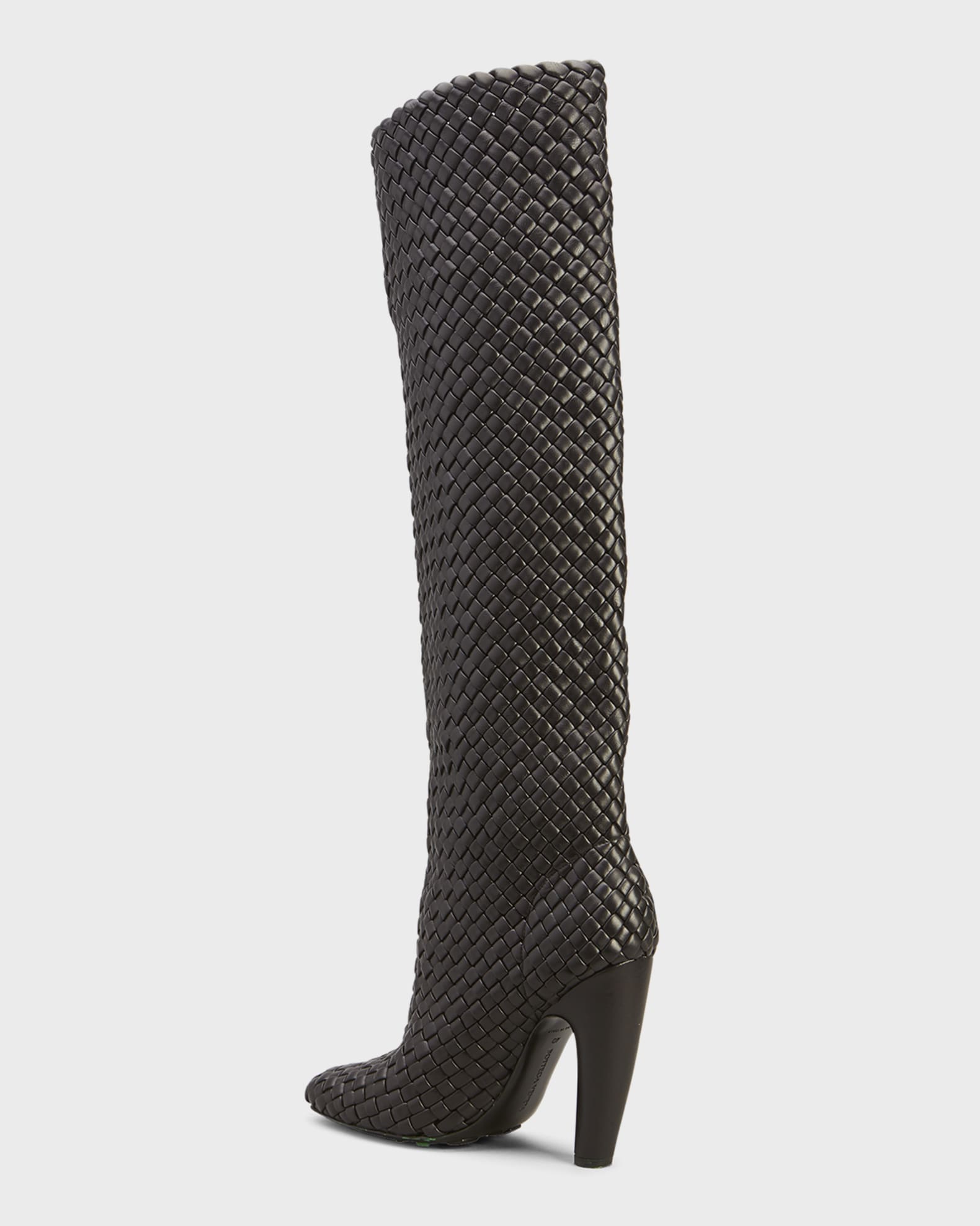 Bottega Veneta Intrecciato Woven Lambskin Knee Boots Black