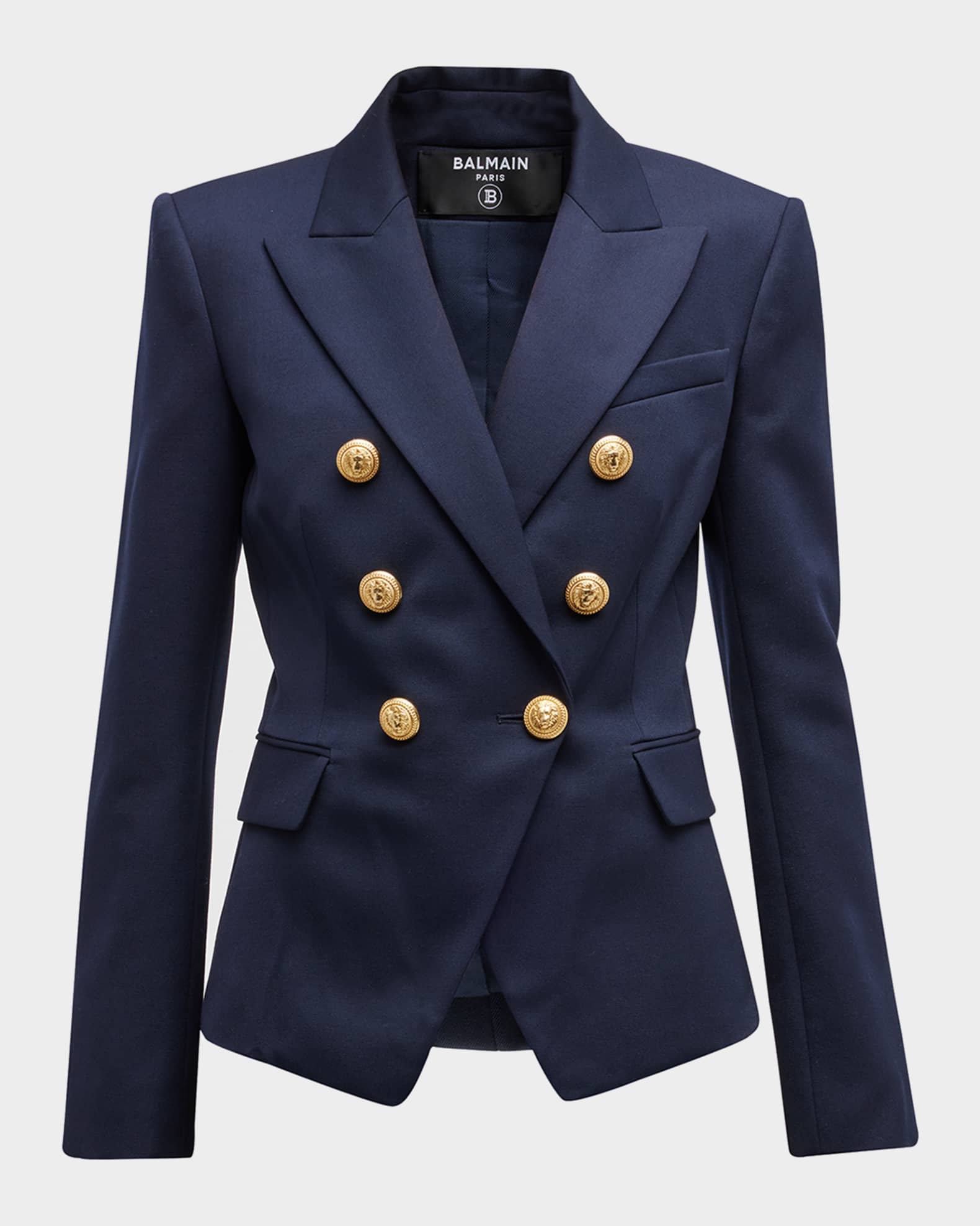 Balmain Classic Wool Blazer w/ Button Detail | Neiman Marcus