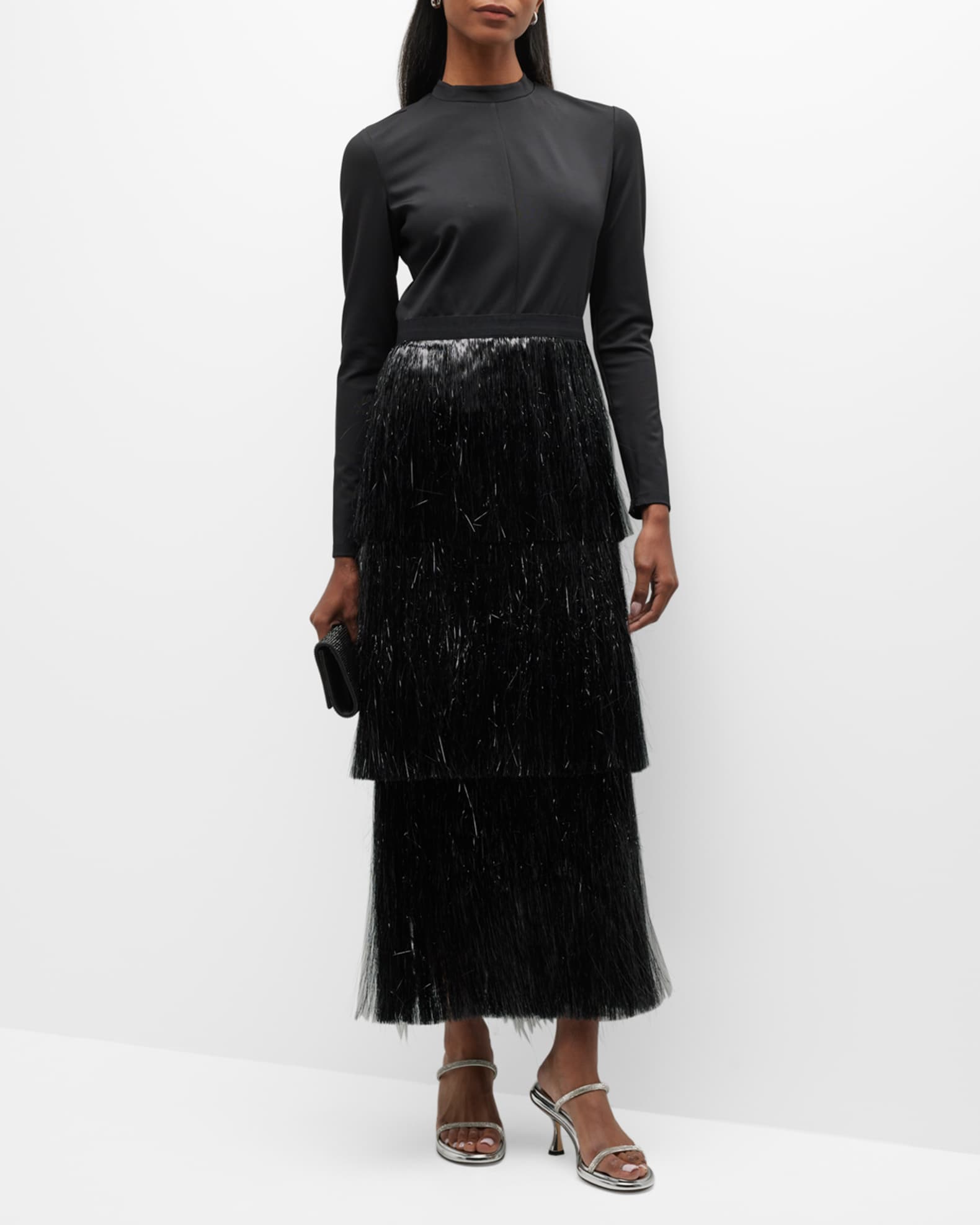 SIMKHAI Barrett MockNeck Tinsel Fringe Dress Neiman Marcus