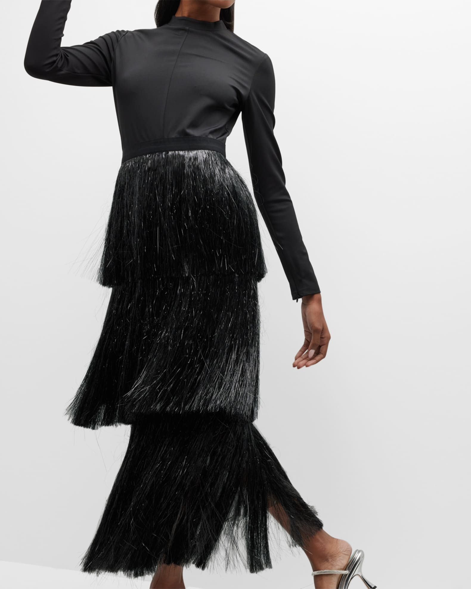 SIMKHAI Barrett MockNeck Tinsel Fringe Dress Neiman Marcus