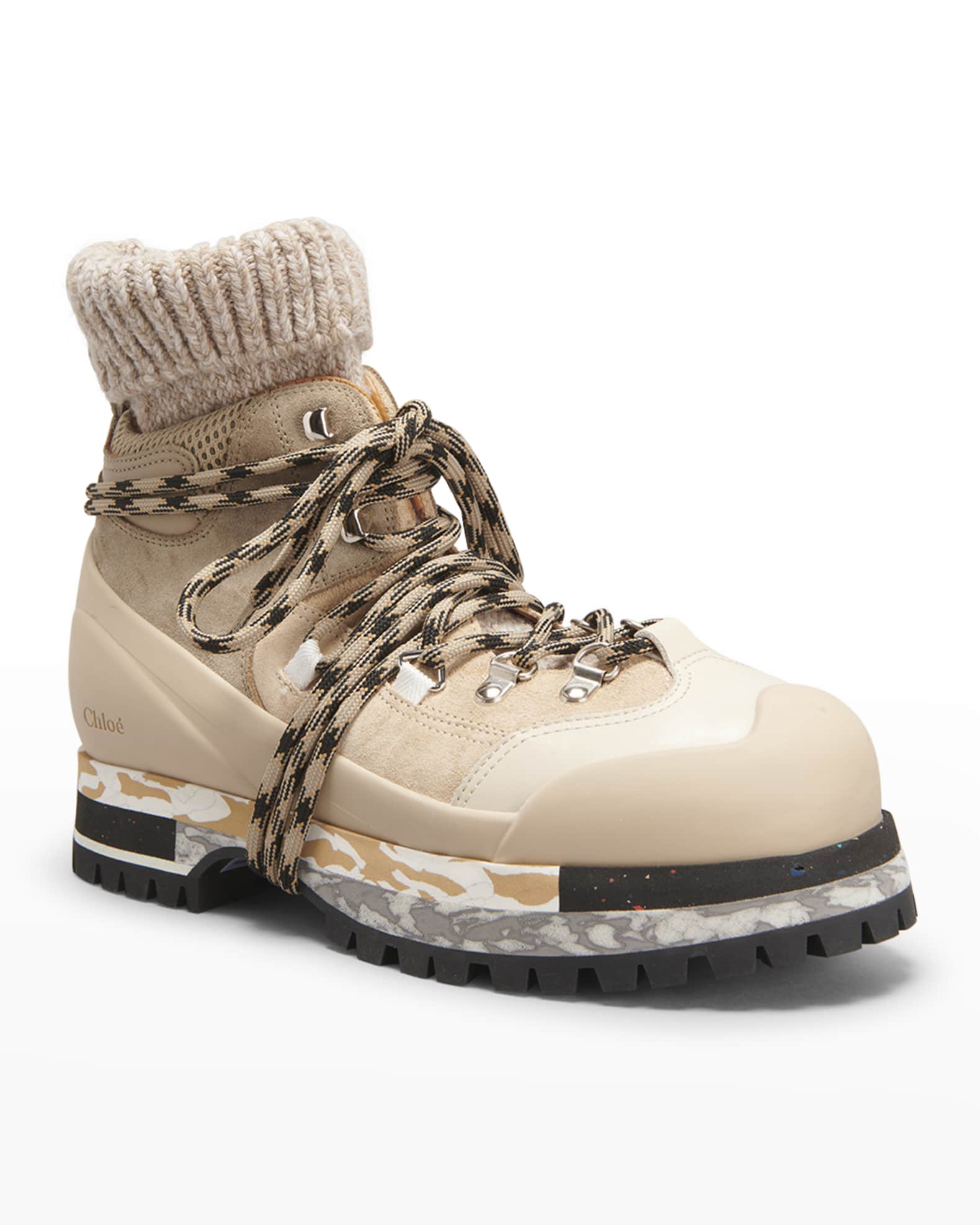 Chloe Nikie Mixed Leather Sporty Boots | Neiman Marcus