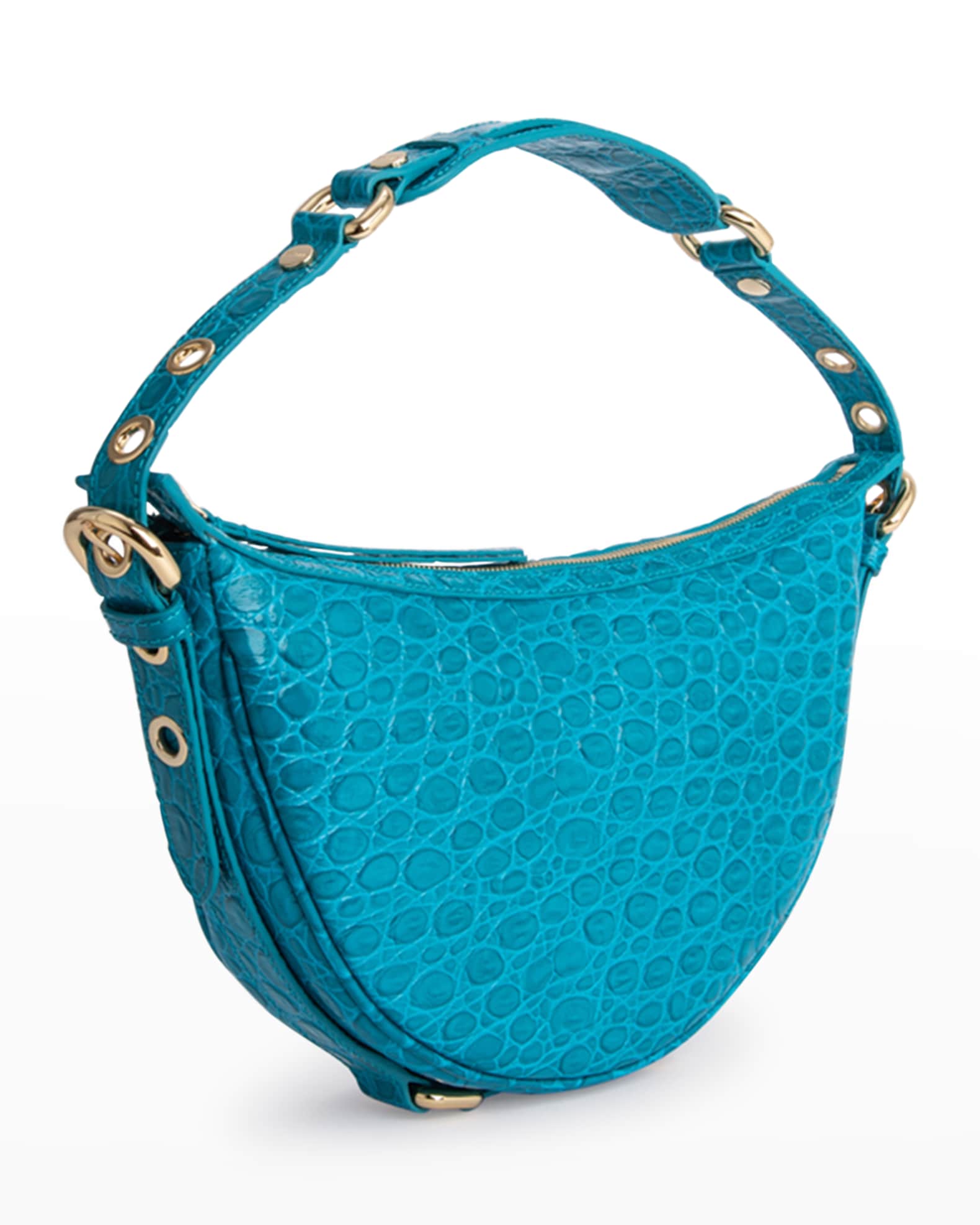 BY FAR Gib Croc-Embossed Leather Shoulder Bag | Neiman Marcus