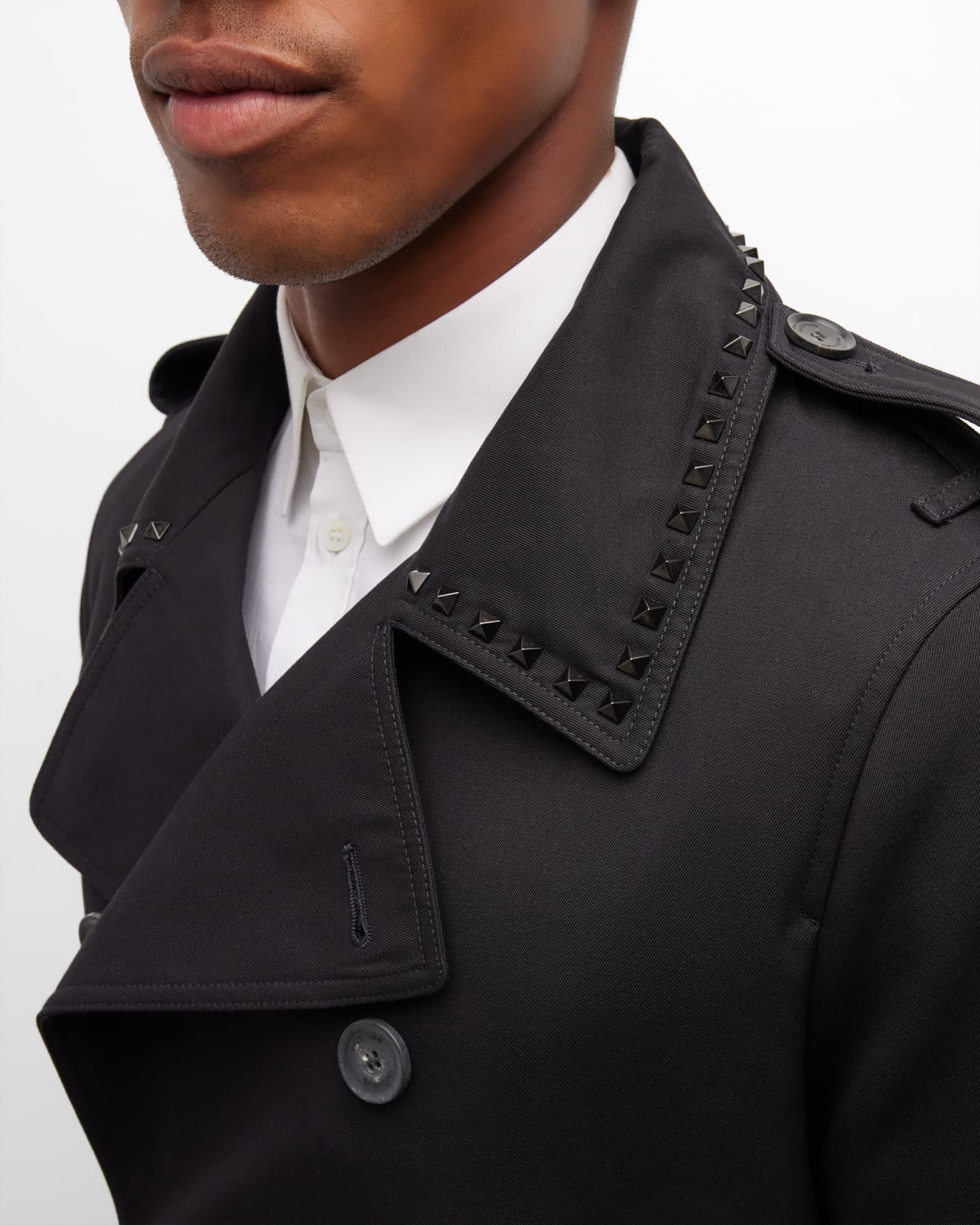 Valentino Garavani Men's Trench Coat with Rockstud Collar | Neiman Marcus