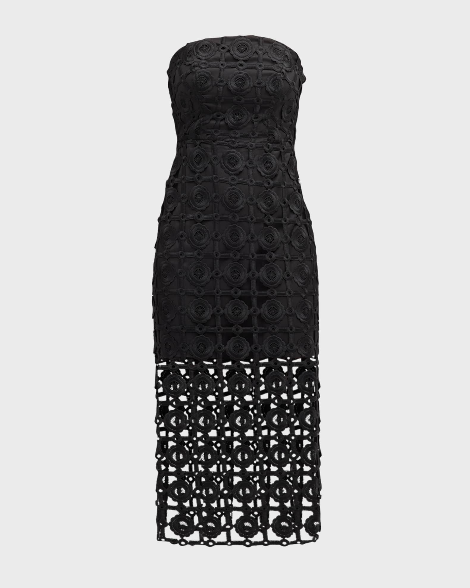 Milly Kait Strapless Lace Midi Dress | Neiman Marcus