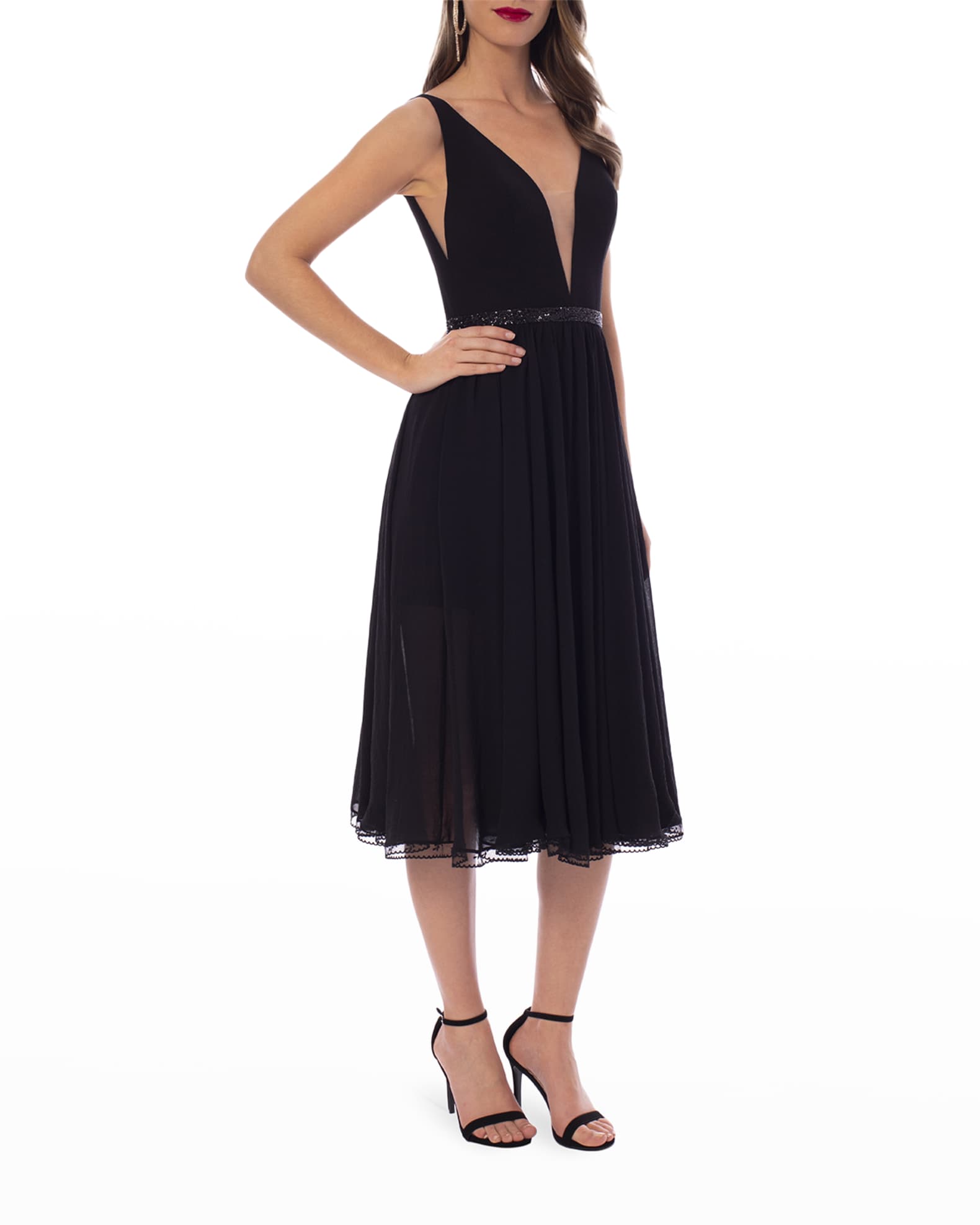 HELSI Victoria Beaded Deep VNeck Midi Dress Neiman Marcus