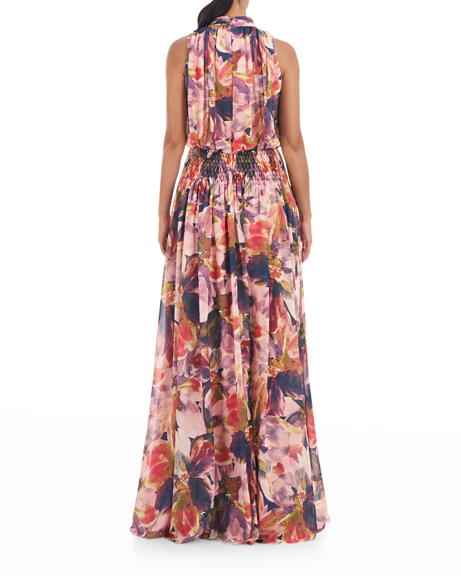 Kay Unger New York Floral High-Neck Maxi Dress | Neiman Marcus
