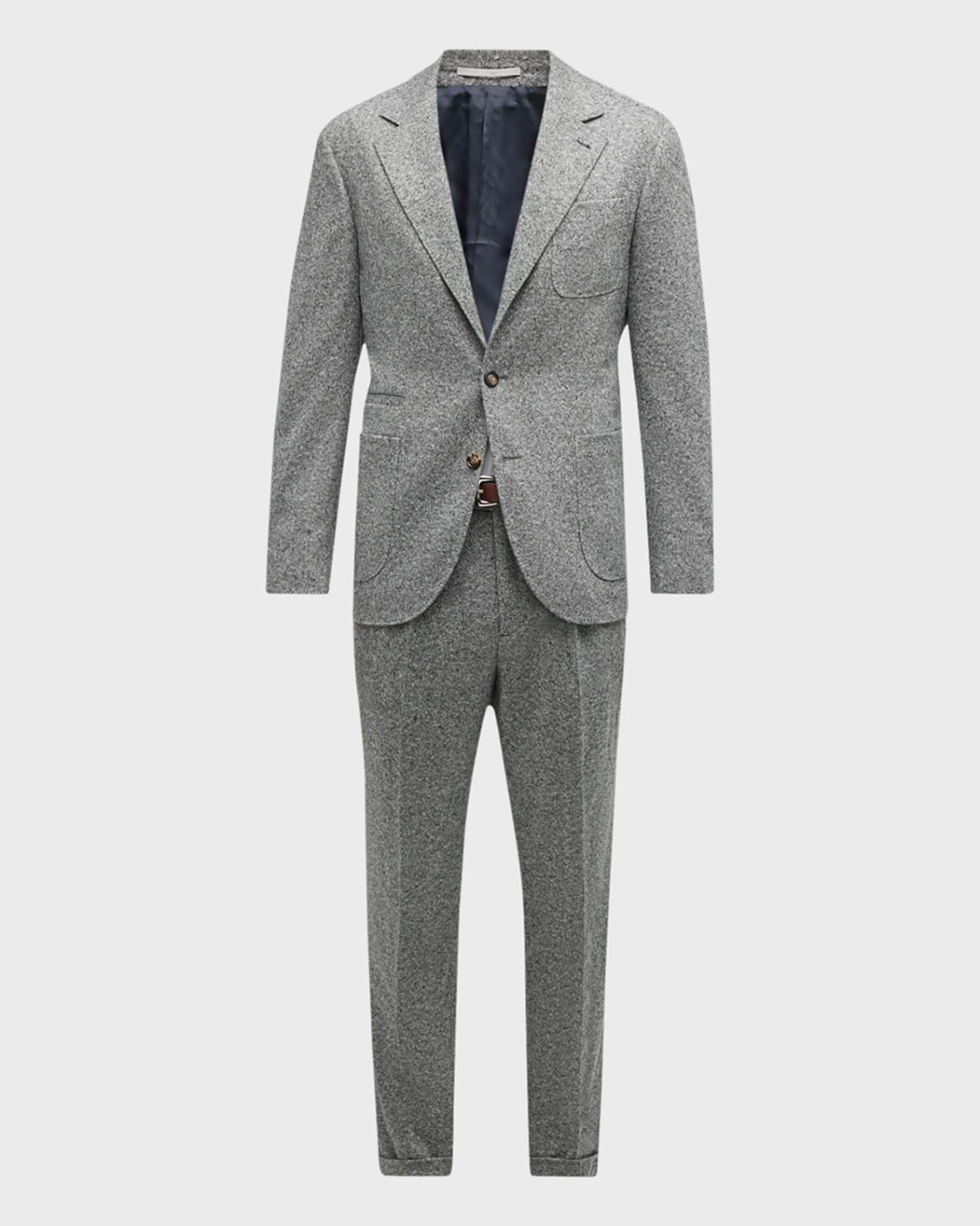 Brunello Cucinelli Men's Pleated Wool Donegal Suit | Neiman Marcus