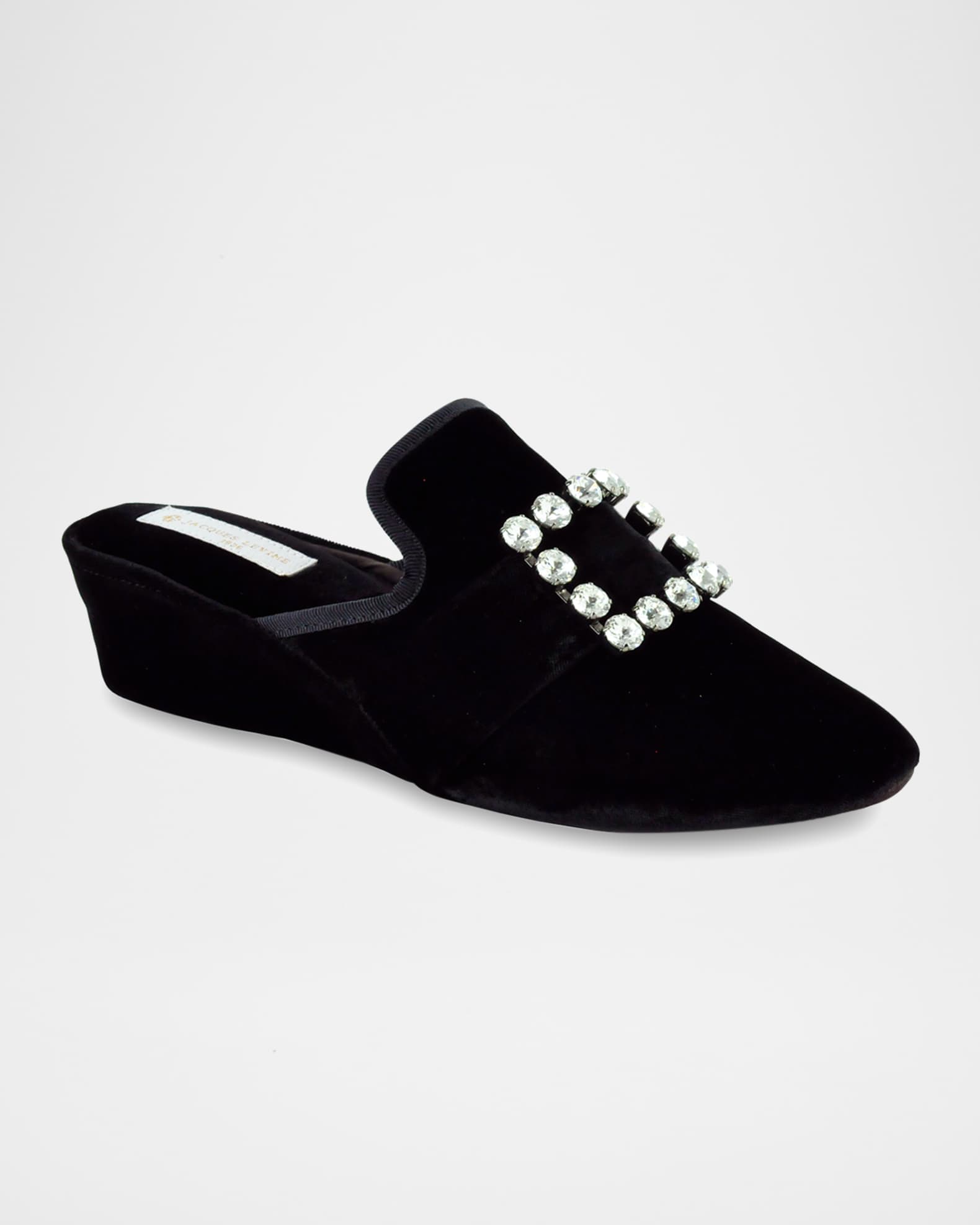 Crystal Velvet Jewel Wedge Slippers 1