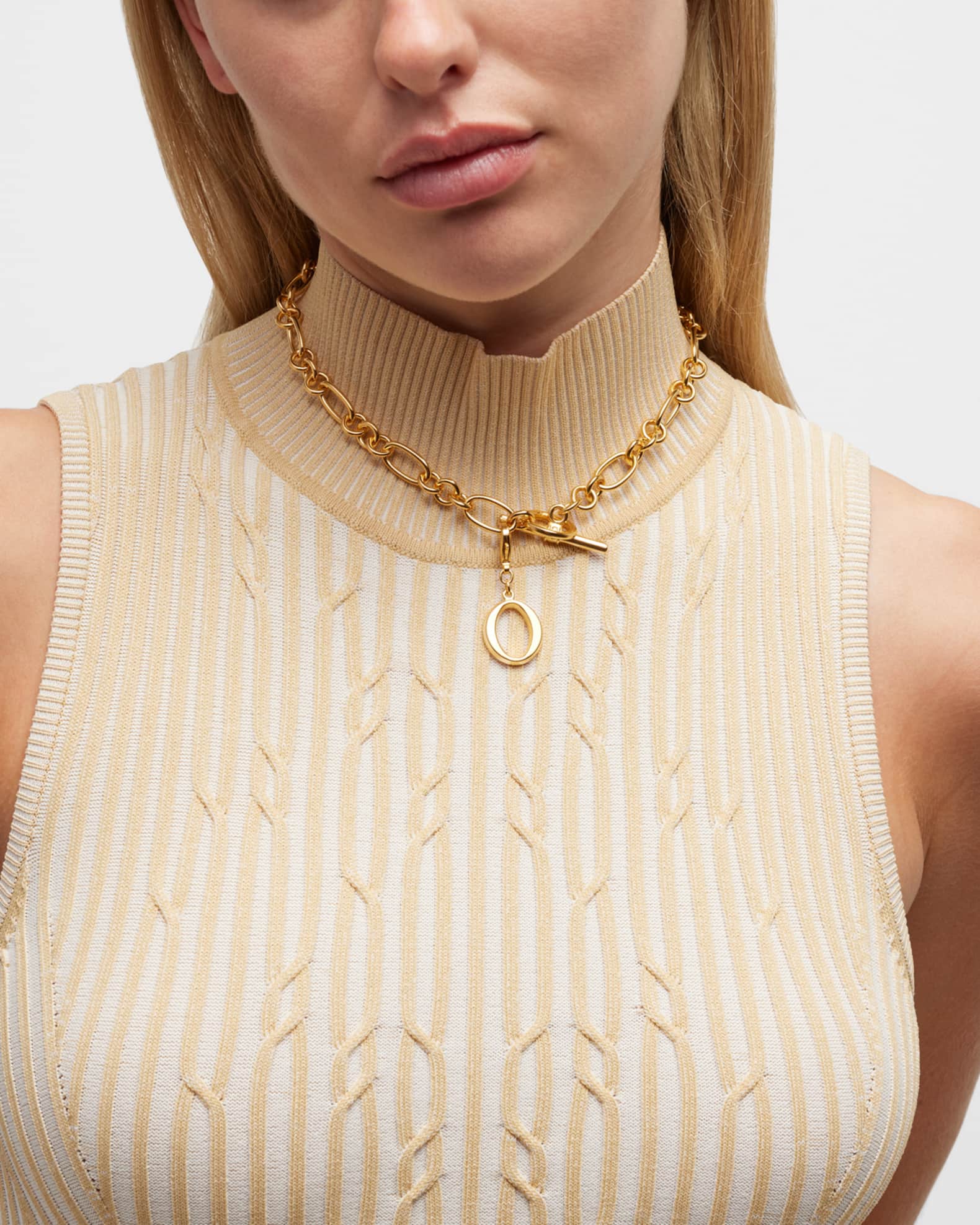 Link Brass Chain Necklace with Initial Charm 1
