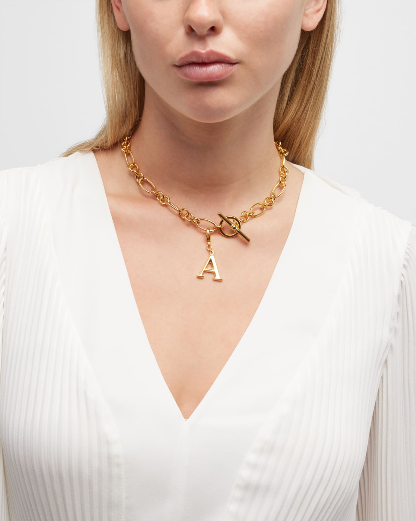 Link Brass Chain Necklace with Initial Charm 1