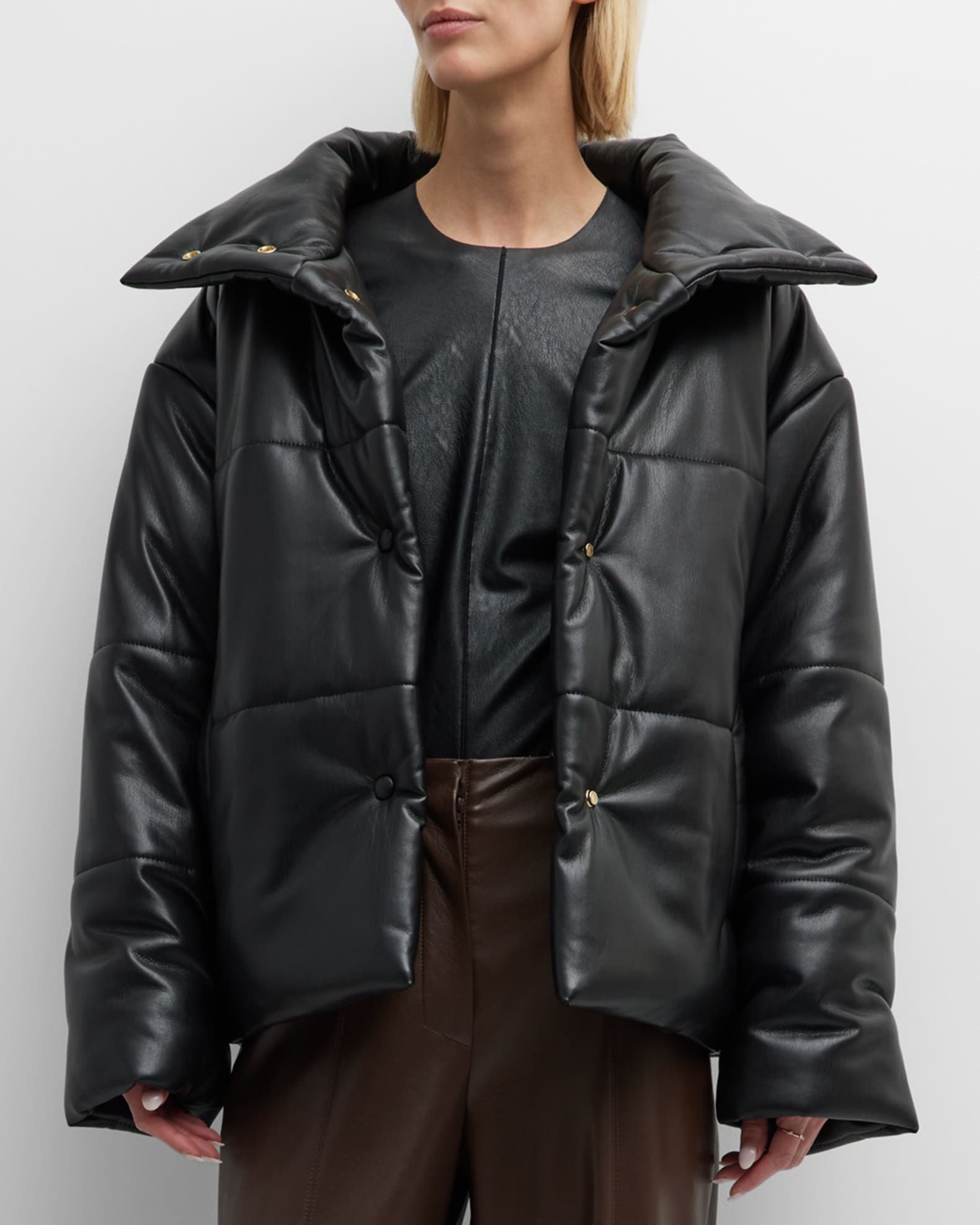 Nanushka Black Hide Vegan Leather Puffer Jacket