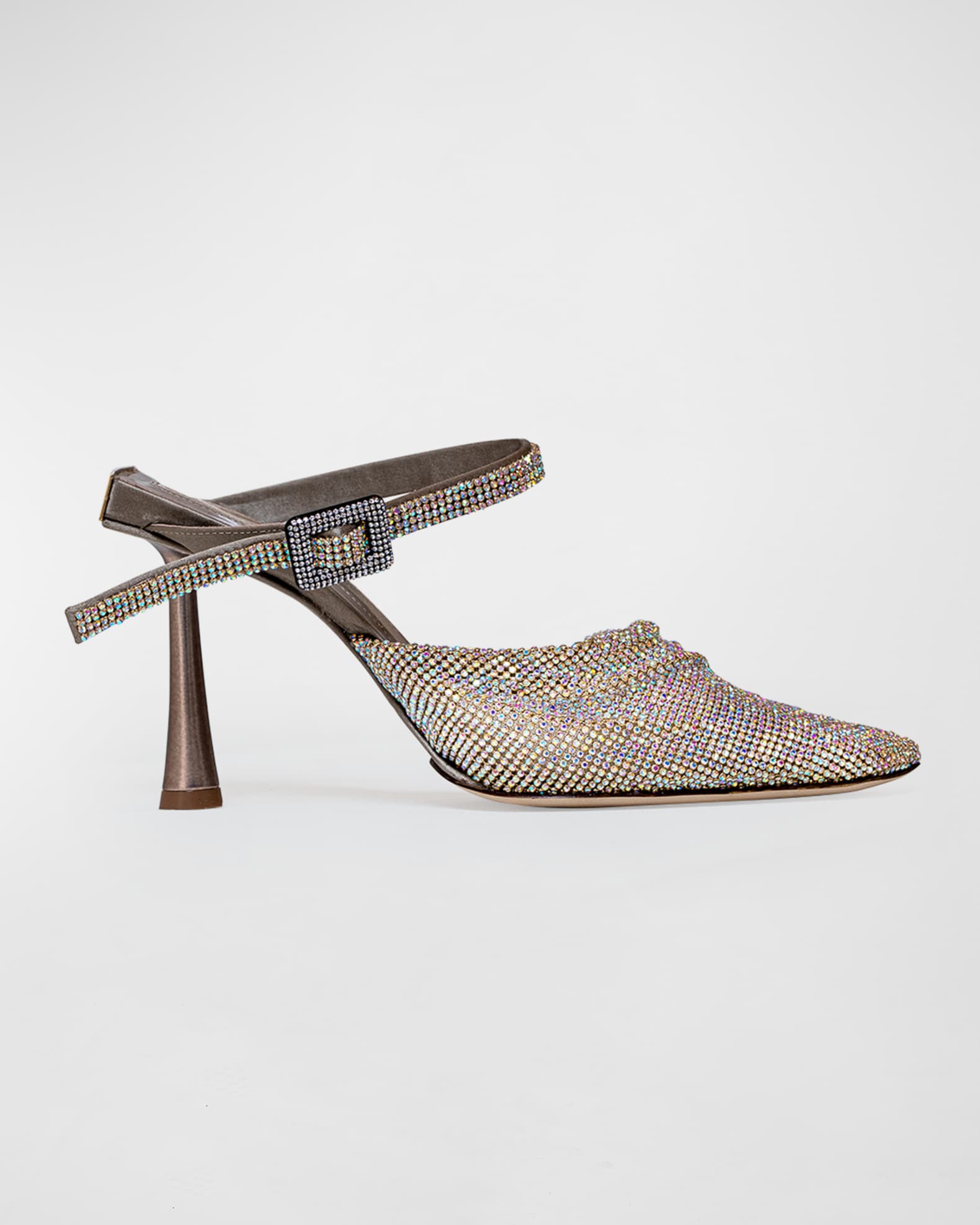 Benedetta Bruzziches Elena Crystal Mesh AnkleStrap Mules Neiman Marcus