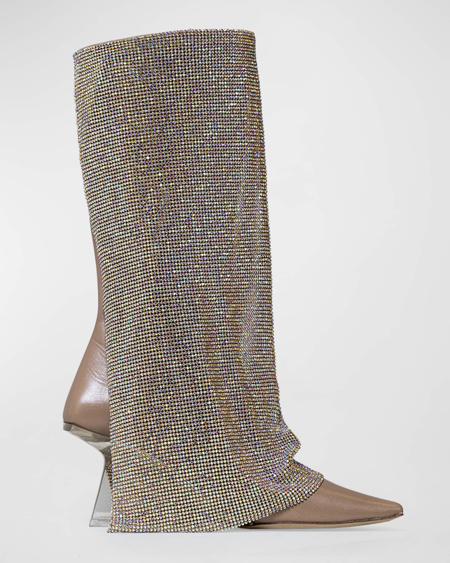 Benedetta Bruzziches Virginia Crystal Mesh Wedge Knee Boots | Neiman Marcus