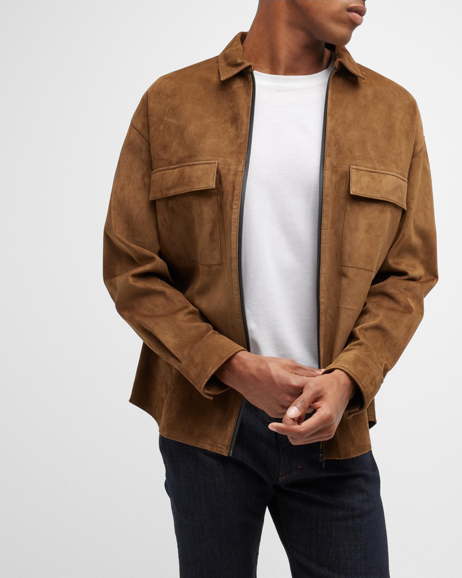 FRAME Men's Lamb Suede Shirt Jacket | Neiman Marcus