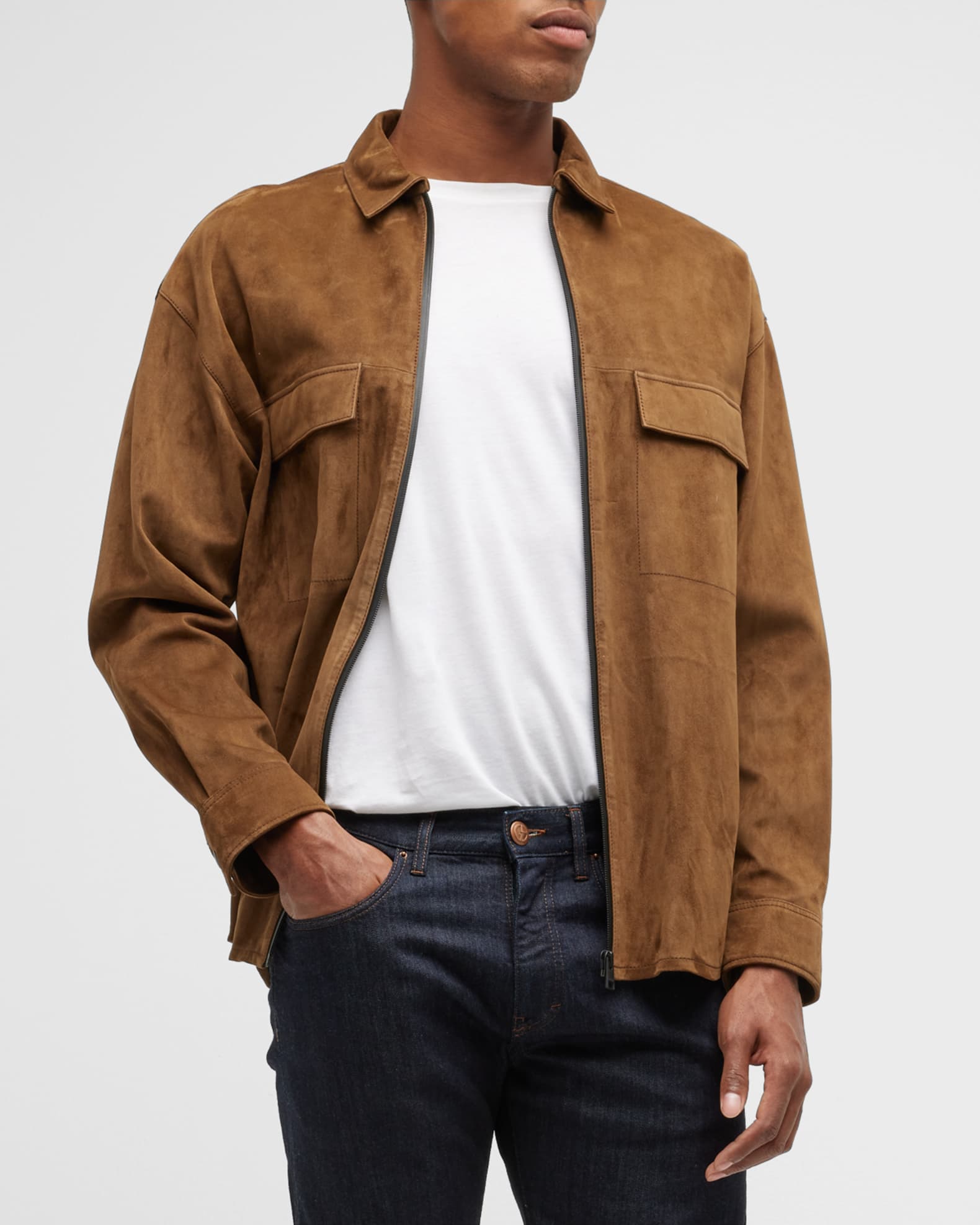 FRAME Men's Lamb Suede Shirt Jacket | Neiman Marcus