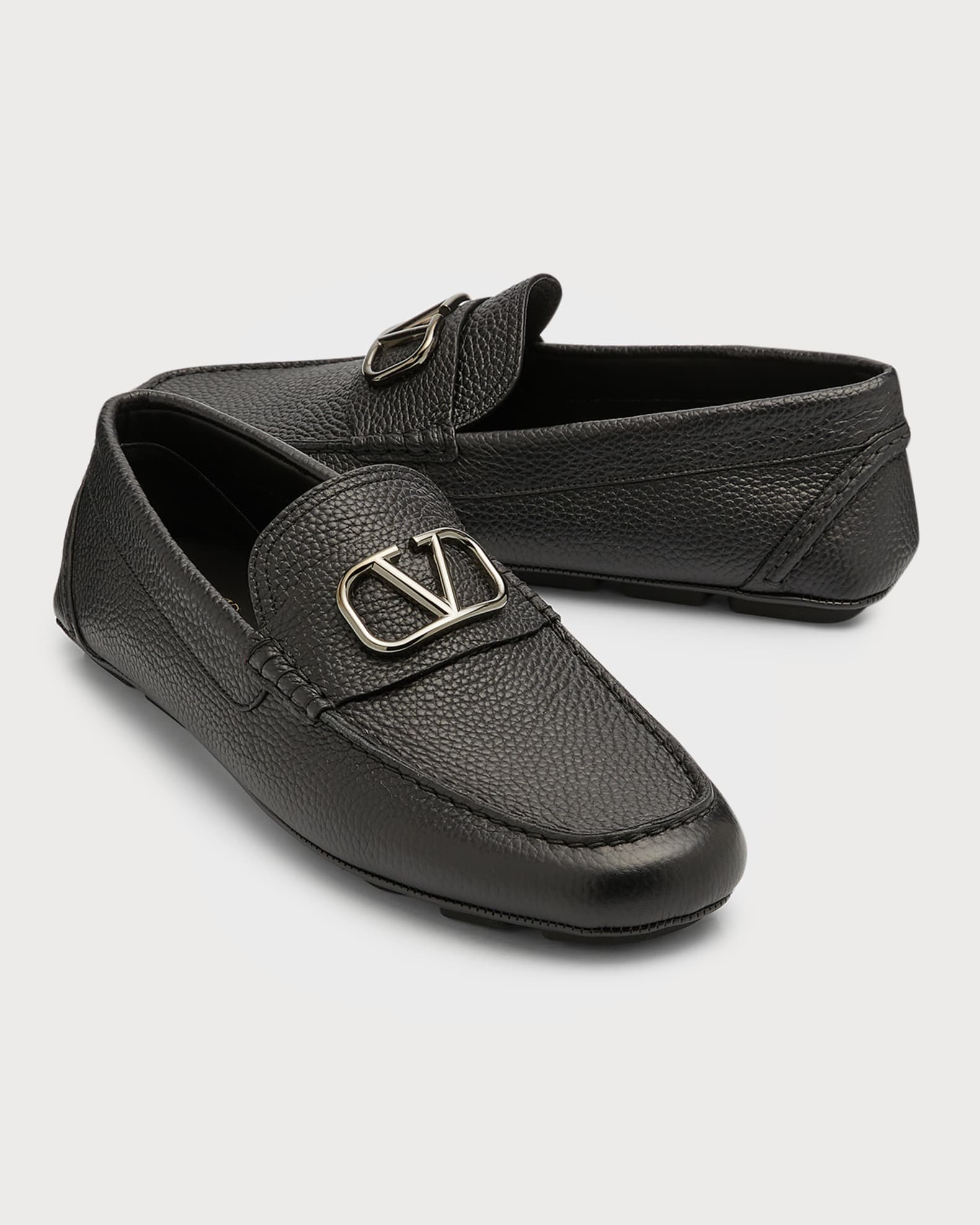 Valentino Garavani Men's V-Logo Leather Drivers | Neiman Marcus