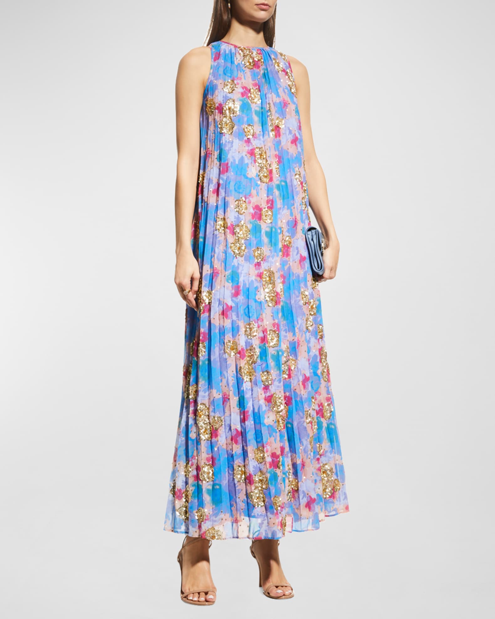 Frances Valentine Pleated Sequined Maxi Dress | Neiman Marcus