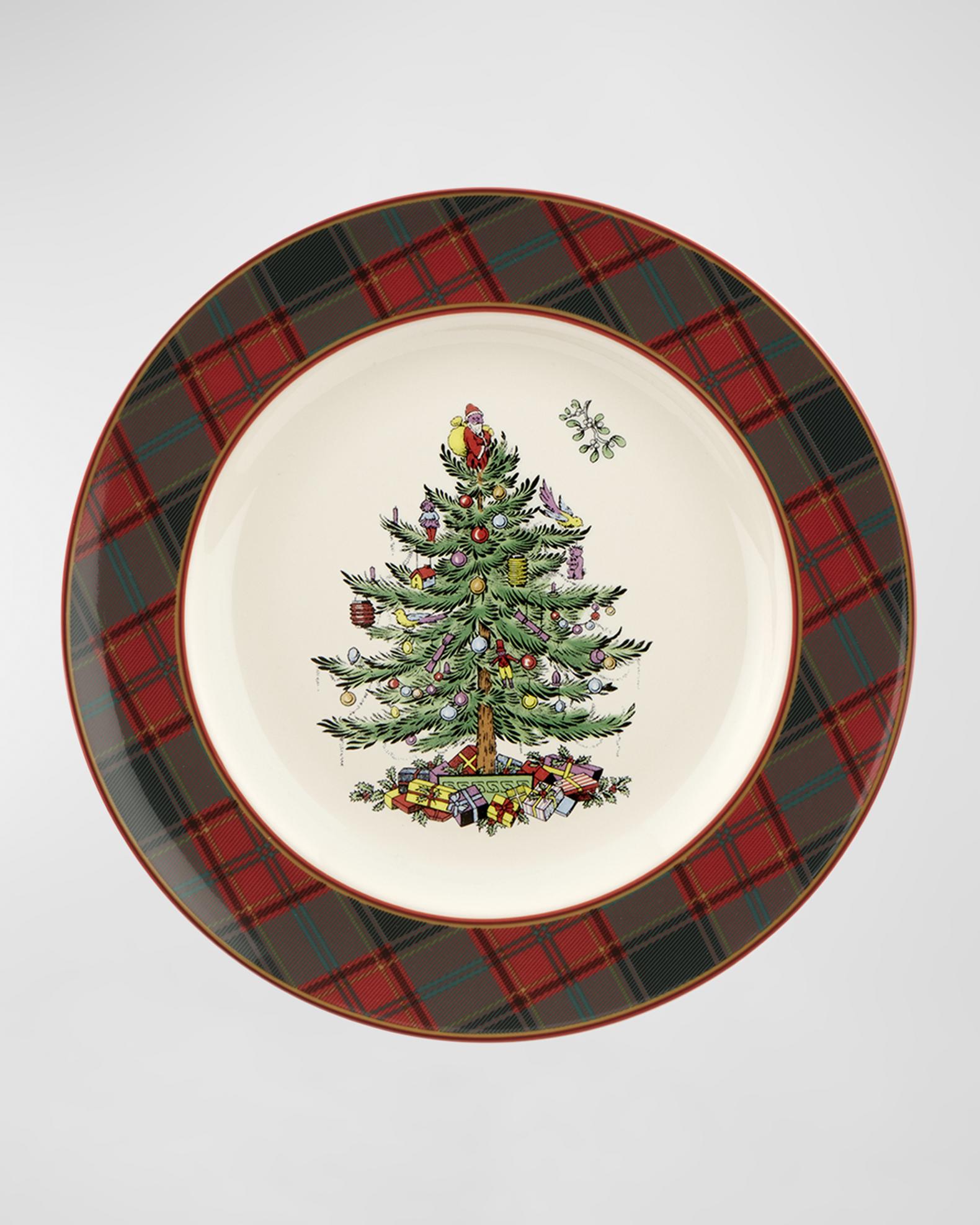 Spode Christmas Tree Tartan 16-Piece Dinnerware Set - Service For 4, Earthenware, Microwave/Dishwasher Safe, Holiday Collection