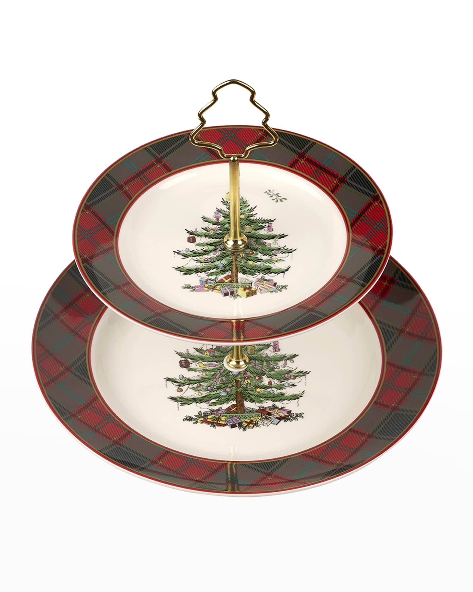 Spode Christmas Tree Tartan Tiered Server Neiman Marcus