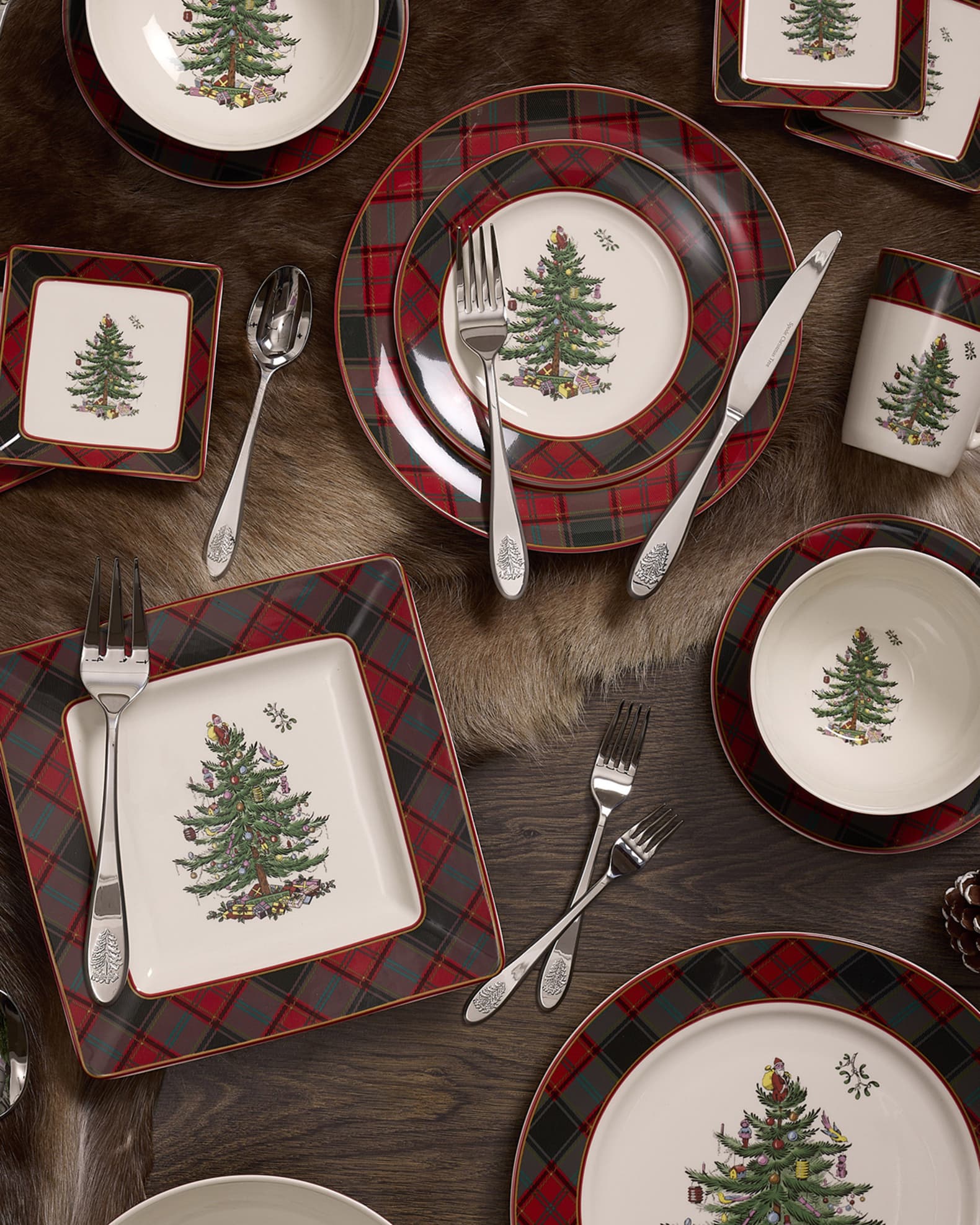 Spode Christmas Tree Tartan Square Platter Neiman Marcus